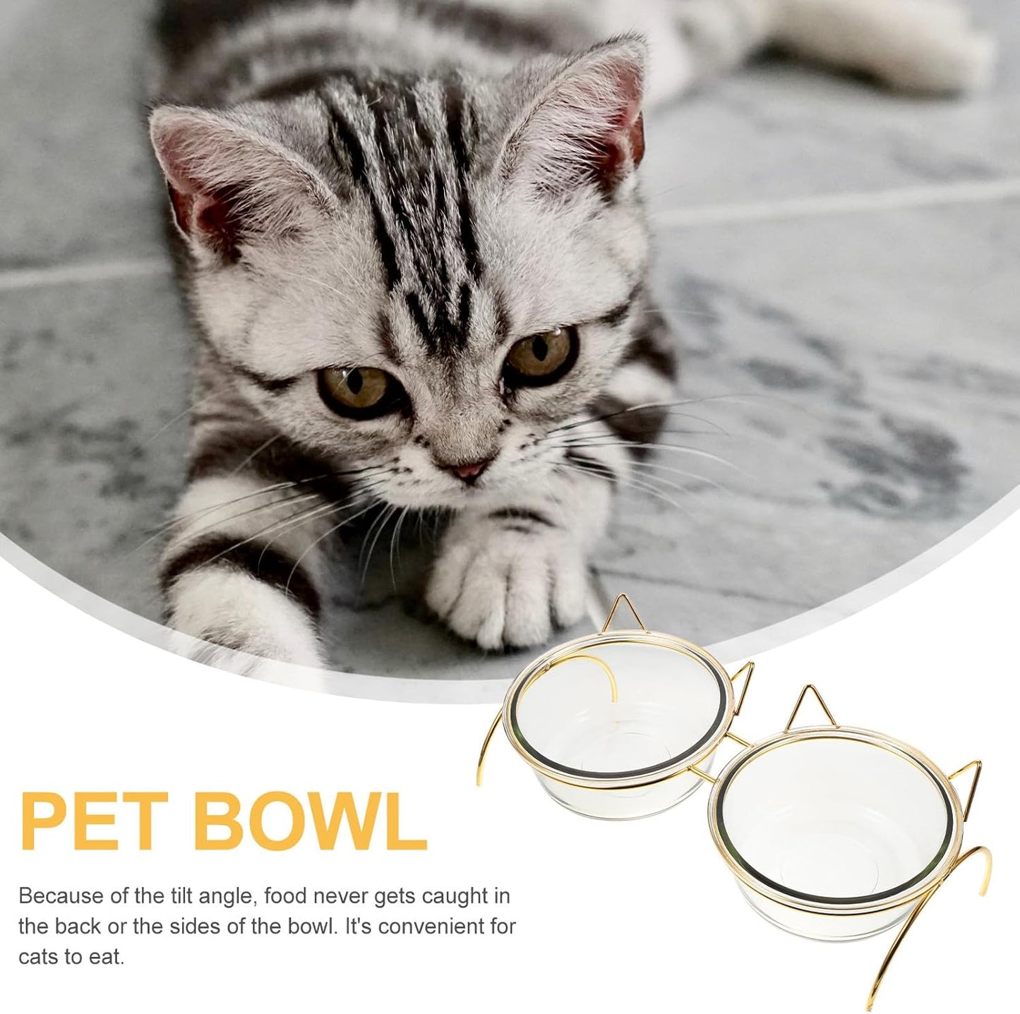 PRETYZOOM Raised Cat Bowls Set with Angled Bowls and Double Iron Stand, High Base Pet Food Feeder and Water Feeder for Cats, Neck Protection Design for Comfortable Feeding