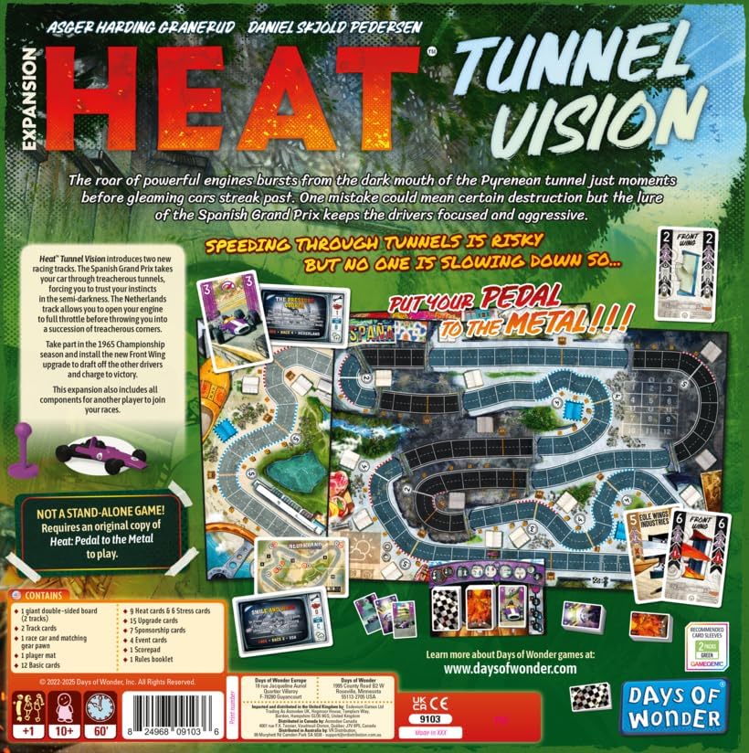 Asmodee Heat: Tunnel Vision Board Game Expansion - New Tracks, Championship Season & Front Wing Module, Racing Strategy Game for Kids & Adults, Ages 10+, 1-7 Players, 60 Min Playtime
