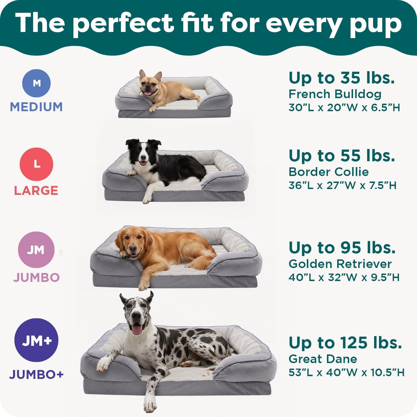 FurHaven Perfect Comfort Sofa Orthopedic Dog Bed for Large Dogs, Memory-Top Foam with a Solid Orthopedic Foam Base for Joint Support, Removable Washable Cover, Jumbo XL, Plush & Velvet, Granite Gray