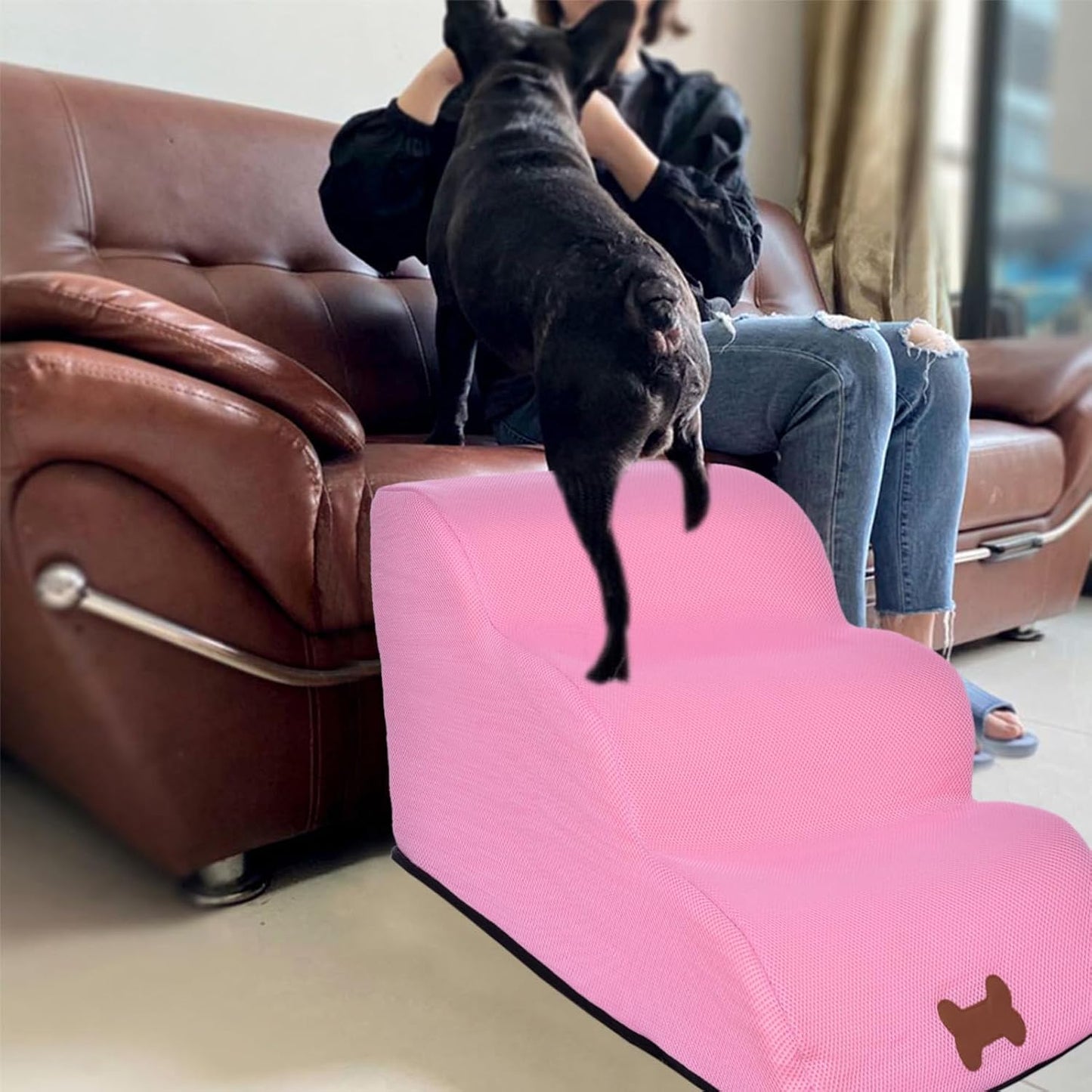 Pet Ladder - 3 Tier Foam Dog Ramps/Steps | Pet Ladder for Cats/Dogs Removable for Sofa, Couch and High Bed Climbing for Up to 150 Lb