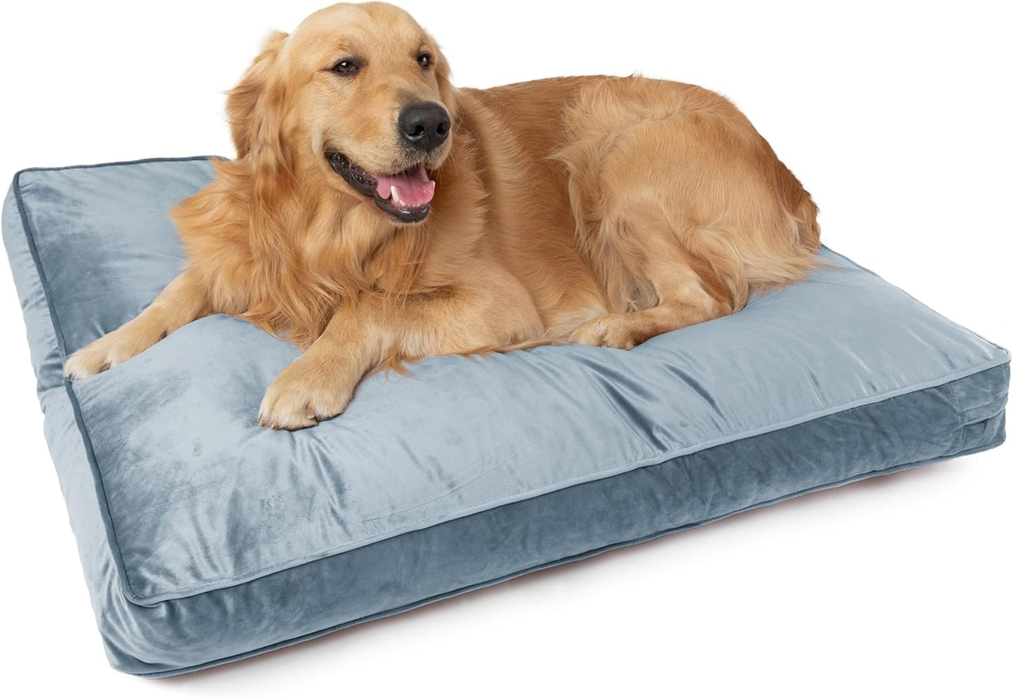 Sherry Kline Rectangle Double Sided & Reversible Soft Velvet Bed for Small Dogs & Cats, & Medium Or Large Dogs, with Removable & Washable Cover. Filled with White Polyester Fiber. Blue 54” X 42” X 5”