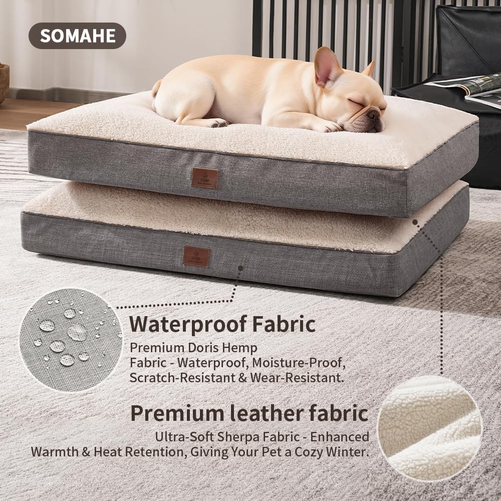Dog Crate Bed Orthopedic Dog Bed for Small Dogs Reversible Plush Washable Pet Mat with Flat Crate Foam & Removable Cover, 35 x 27 × 4 Inch Grey