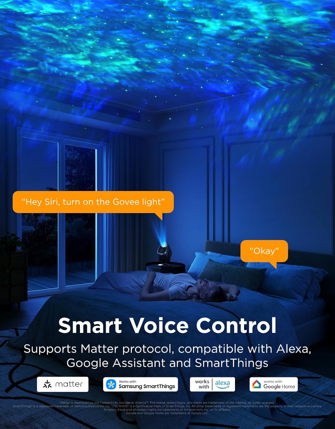 Govee Star Projector Lights, 7-Zone Colorful Nebula Effect, Compatible with Matter, 540ft² Coverage, LED Ceiling Lights for Bedroom, 50+ Scenes, 18 White Noise, Room Decor, Gifts for Kids, Sleep Lamp