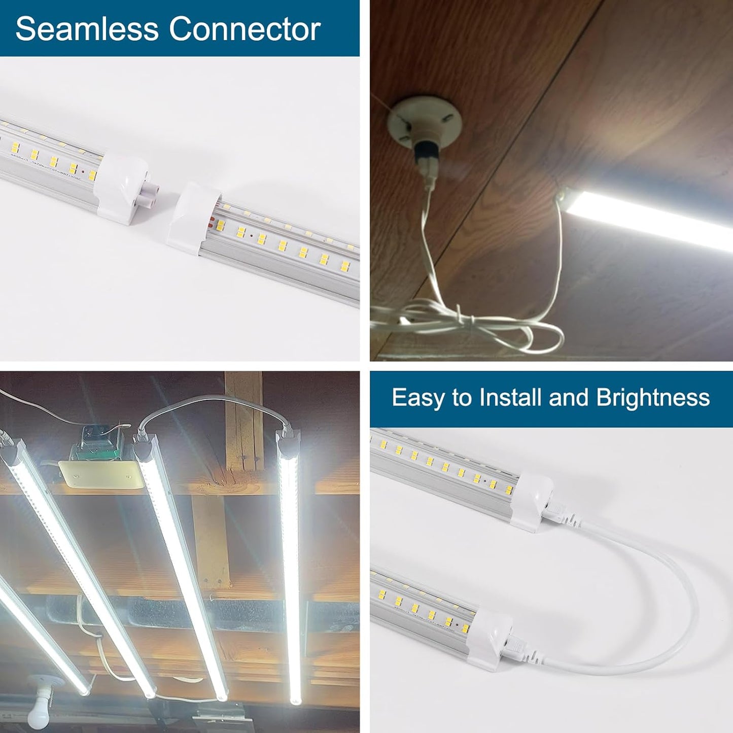 LED Shop Lights,4FT Led Light 6500k Daylight 50W 7000LM.4 Foot Shop Lighting Clear Cover Integrated V-Shape,Led Garage Lights for Workshop 4ft,Warehouse Commercial Bay Lighting(2-Pack)