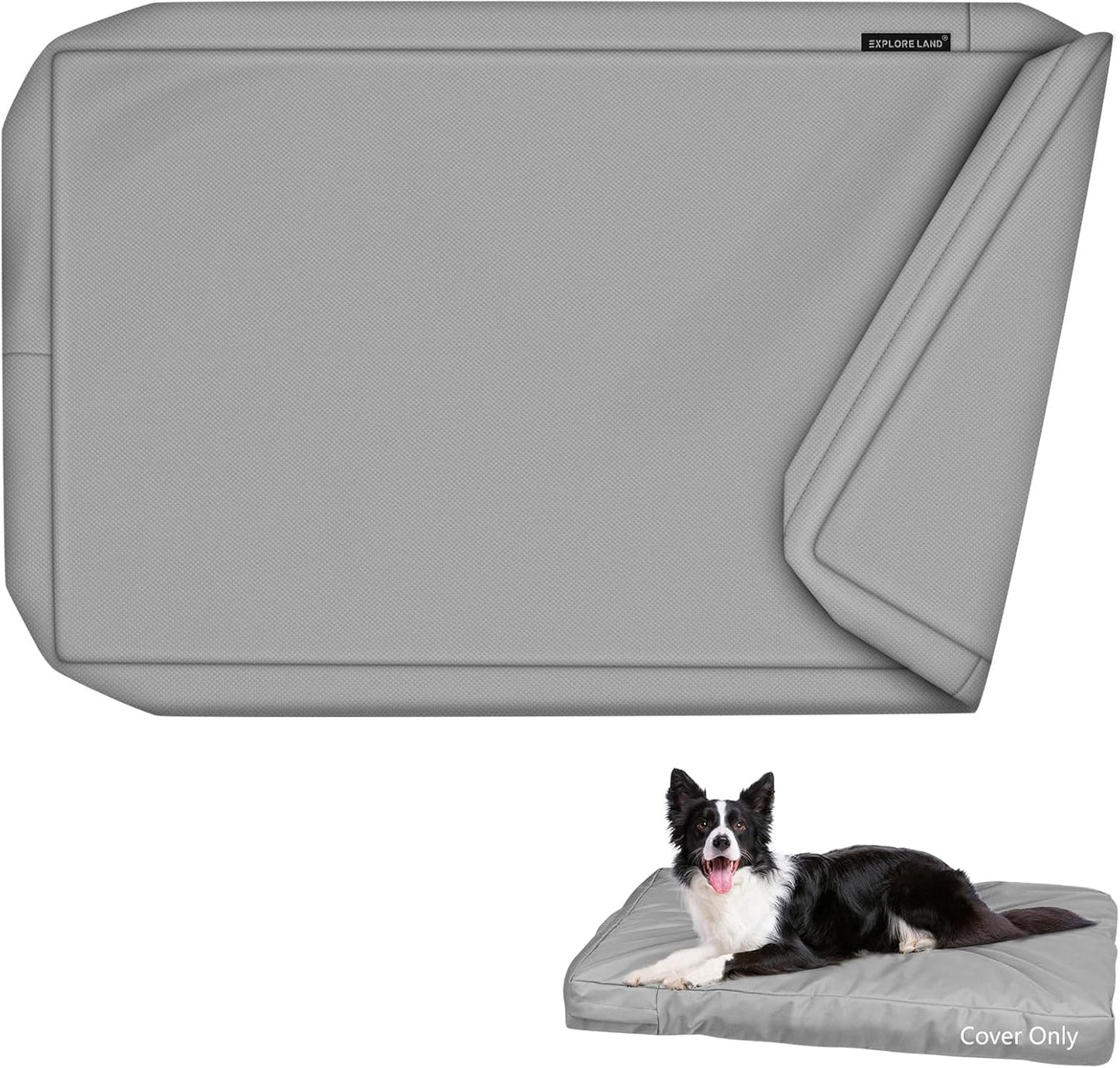Explore Land Waterproof Dog Bed Cover Canvas Washable Dog Crate Pad Replacement Cover, 48Lx36Wx4H inch, Gray