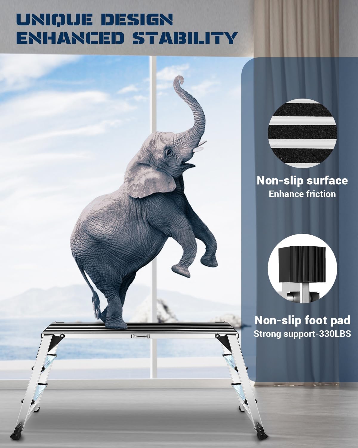 Aluminum Work Platform, Folding Work Platform, 45"×12"×27" 𝐓𝐰𝐨 𝐒𝐭𝐞𝐩 Ladder, Heavy Duty Work Platform Step Ladder Capacity 660 lbs Above for Washing Vehicles, Cleaning, Decorating