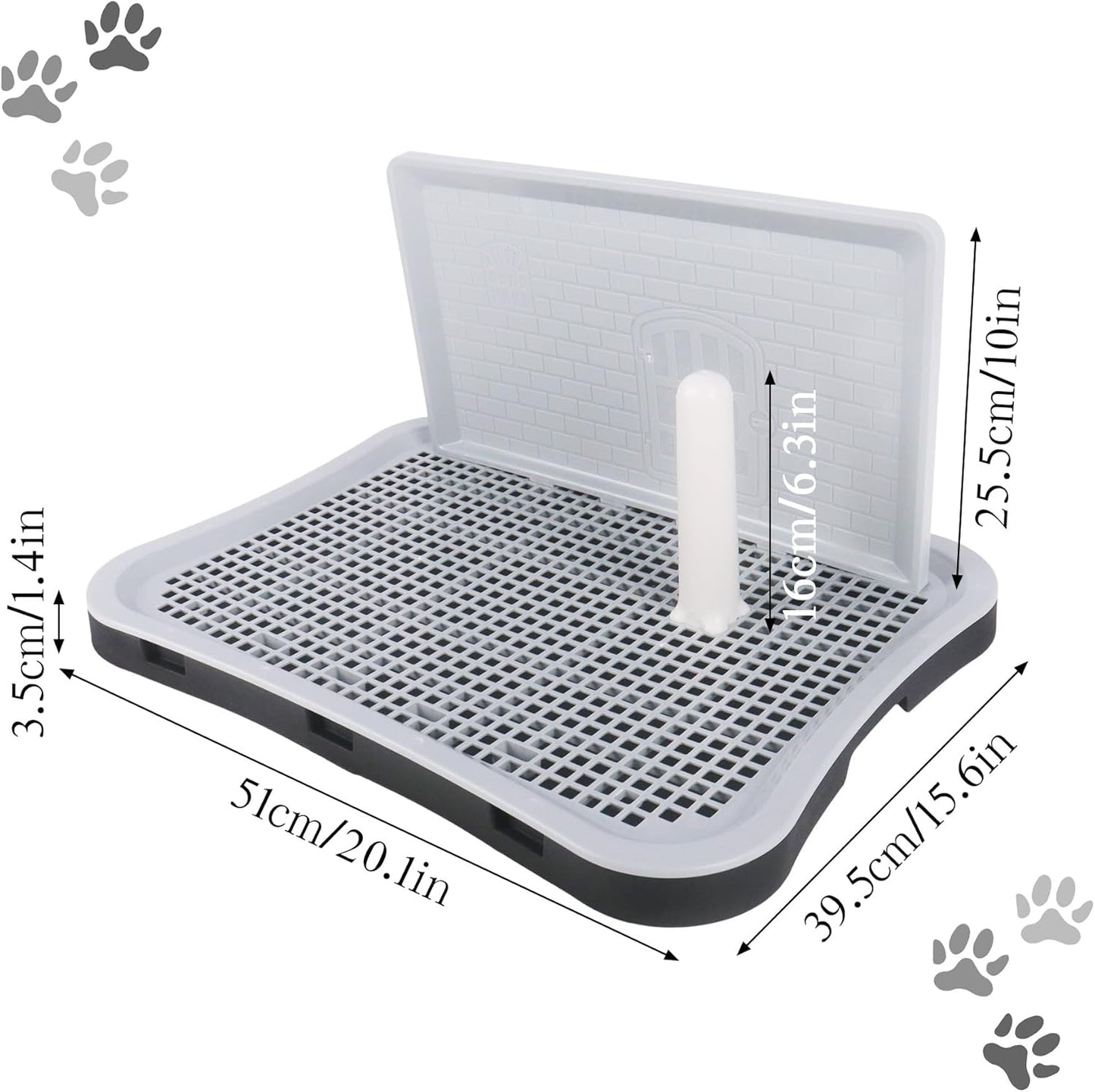 Pee Pad Holder, Puppy Pad Holder, Indoor Dog Potty with Splash Guard & Center Post, Pee Pad Holder for Small and Medium-Sized Dogs 20.1"X15.5" (Gray)