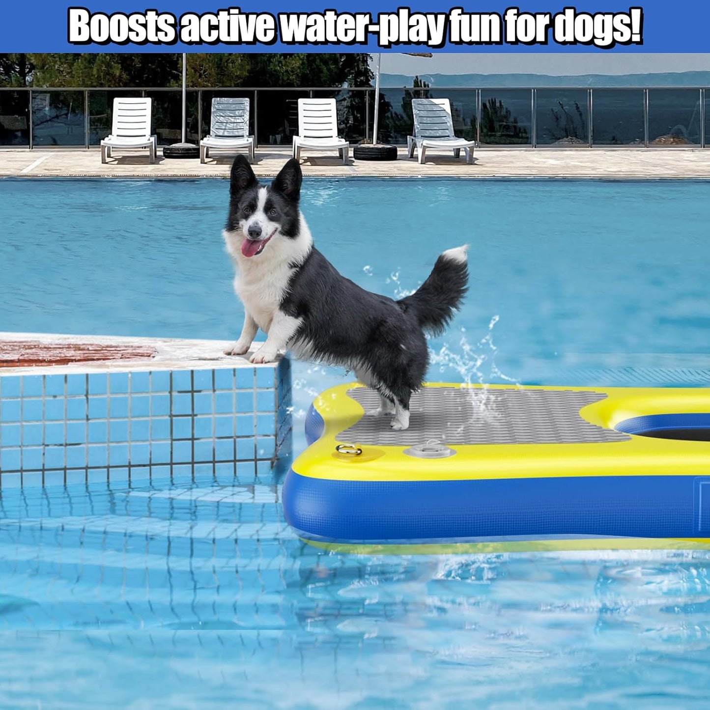 Inflatable Dog Pool Float Dock Platform for Dogs, Dog Pool Ramp Ladder with Non Slip Steps | Dog Floats Water Ramp for Boat, Inground Pool (for Small Dogs Up to 60 lbs)