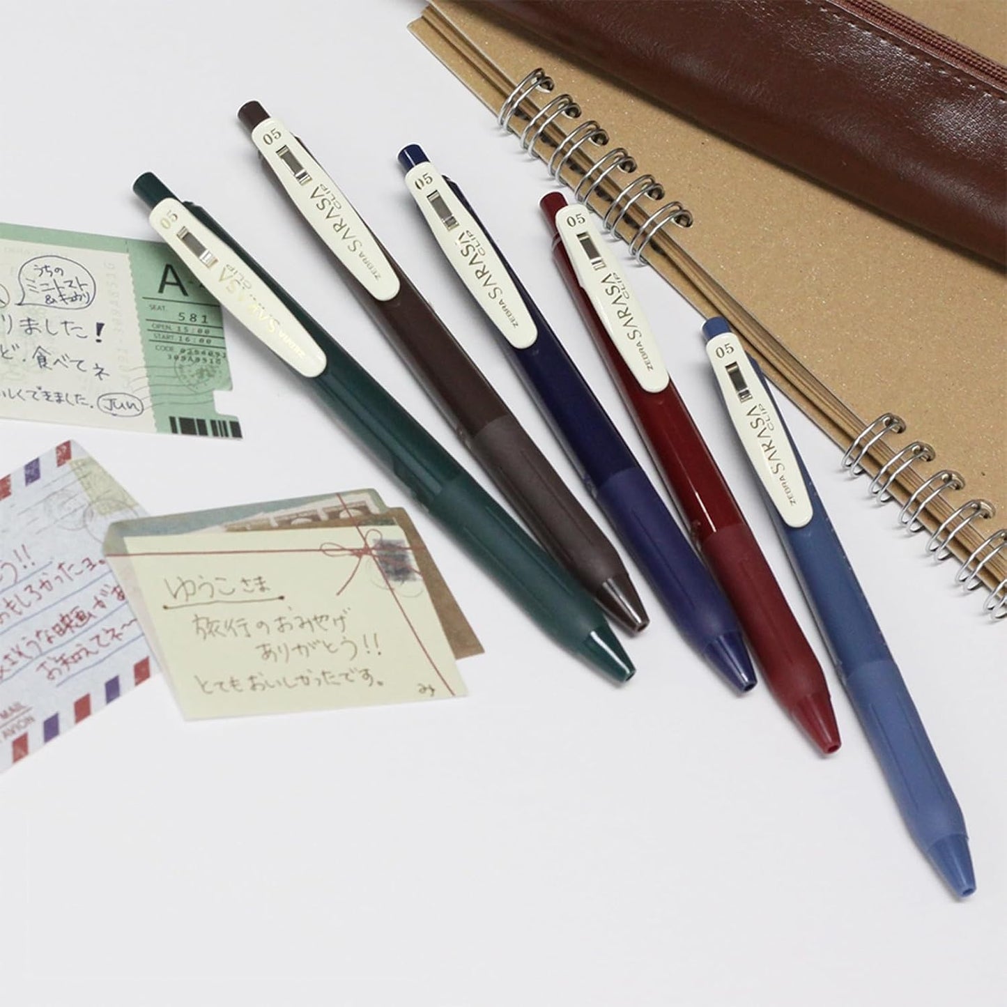 Zebra Pen Sarasa Clip Retractable Gel Pen, 0.5mm Fine Point, Dark Assorted Vintage Ink Colors, Water Based, Ideal for Office and School, Journal, Note Taking and Planner Use, 5-Pack (47455)