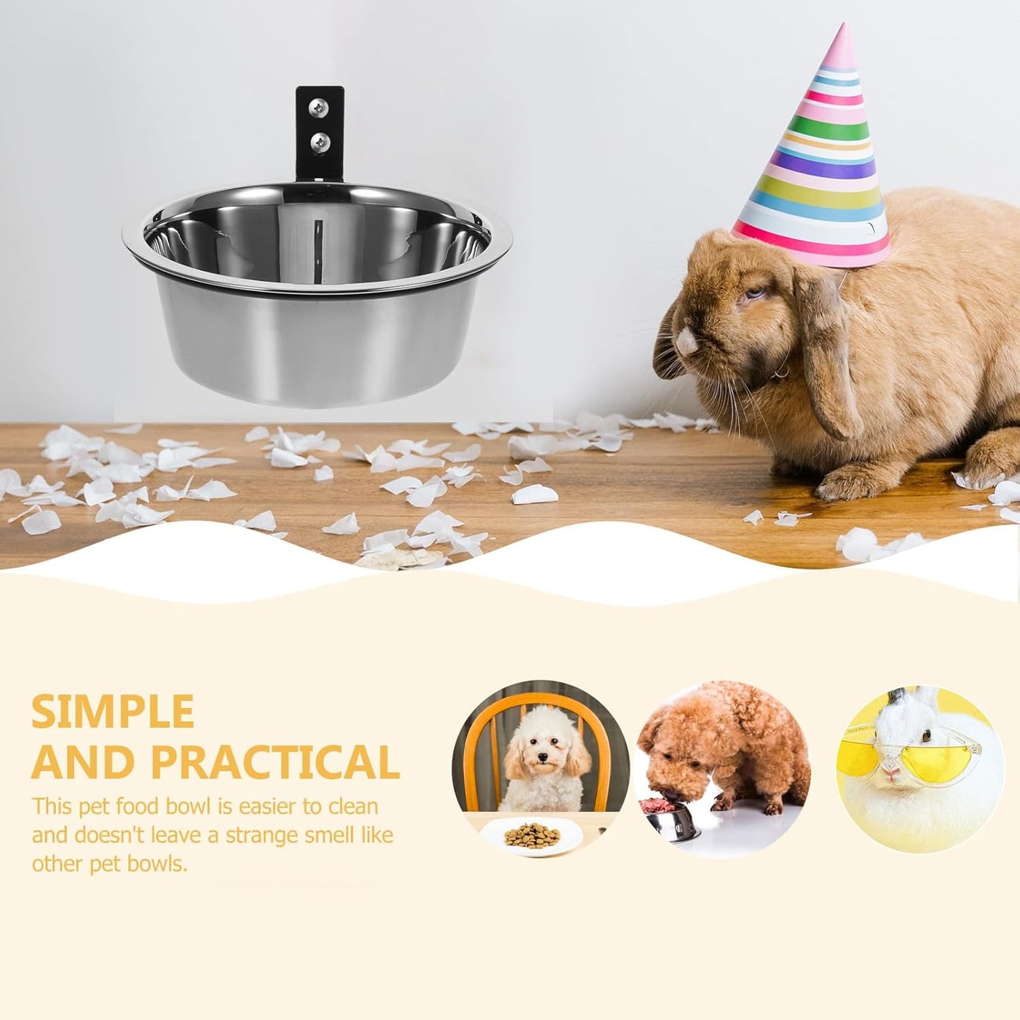 Raised Dog Bowl and Wall-Mounted Pet Feeding Dish, Stainless Steel Elevated Food and Water Bowl, 8-inch, Suitable for Large Dogs and Convenient Home Use