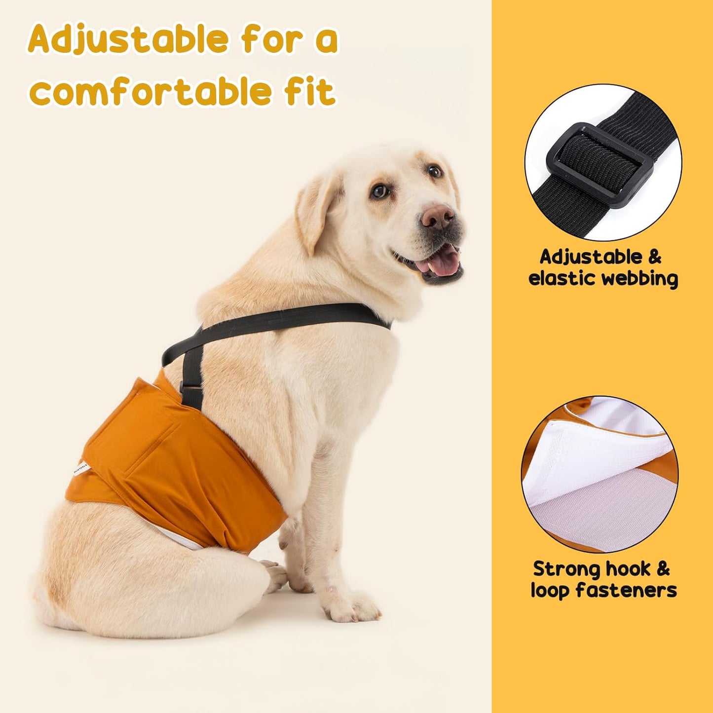 Avont 3 Pack Washable Dog Diapers Male Reusable Male Dog Wraps with Suspenders, Highly Absorbent Belly Bands Pee Wrap for Boy Doggie -M Black/Grey/Brown