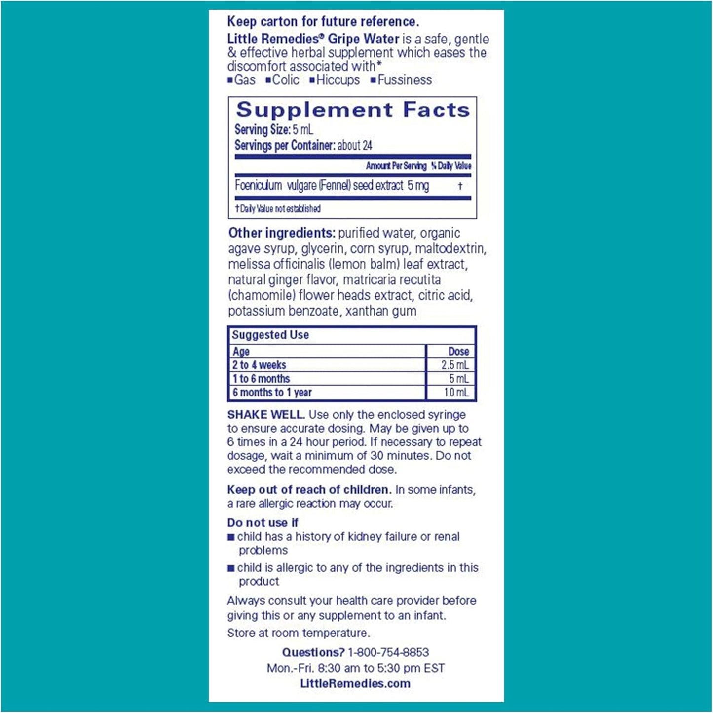 Little Remedies Gripe Water for Babies, With Chamomile, for Baby Gas Relief, No Alcohol or Artificial Dyes, 4 Fl Oz