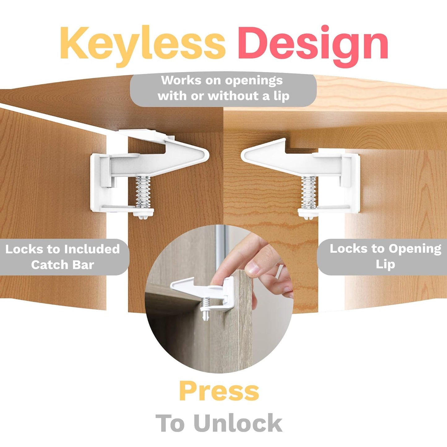 Inaya 16-Pack Cabinet Locks (Standard Length), Child Safety Latches - Baby Proofing Cabinets and Drawer Locks - 3M Adhesive - No Drilling & No Tools Required - Child Proof Your Home