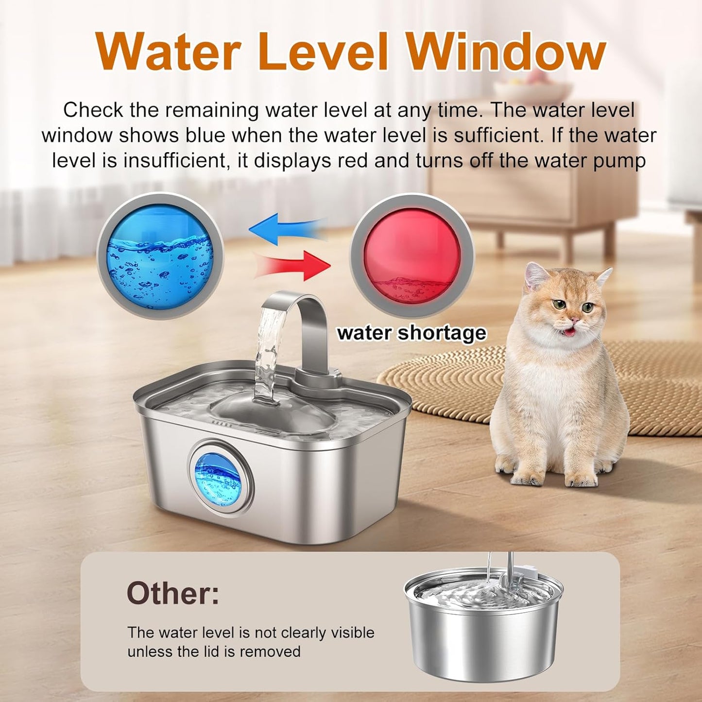 Bobo&Dragon Cat Water Fountain Stainless Steel, 124oz/3.5L Cat Drinking Fountain, Automatic Dog Water Dispenser Indoor, Water Bowl for Cats Dogs Pets Built-in 4+4 Replacement Filters