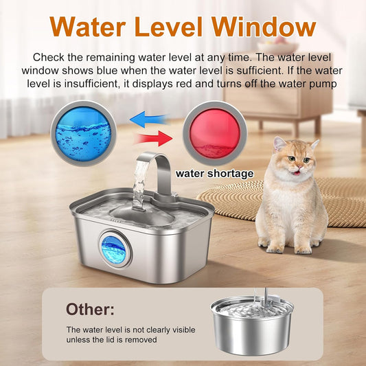 Bobo&Dragon Cat Water Fountain Stainless Steel, 124oz/3.5L Cat Drinking Fountain, Automatic Dog Water Dispenser Indoor, Water Bowl for Cats Dogs Pets Built-in 4+4 Replacement Filters