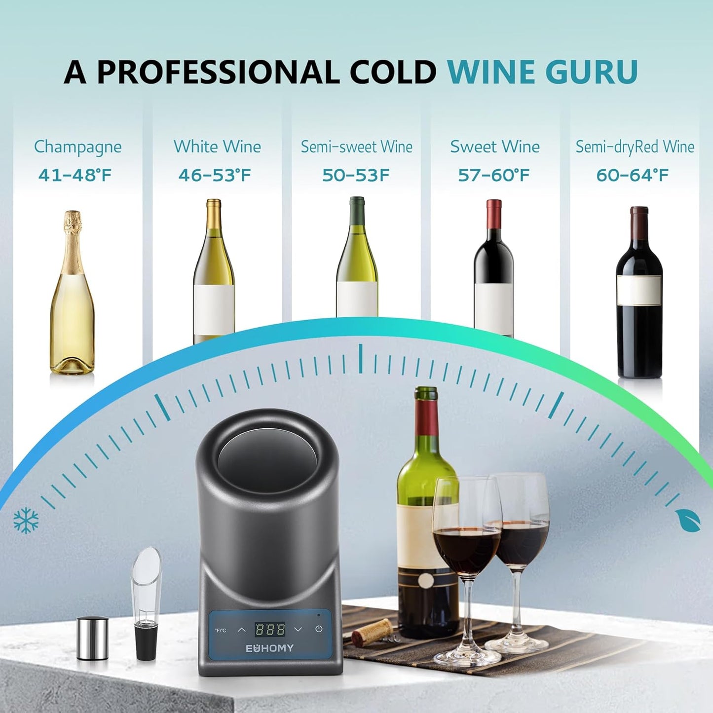 EUHOMY Wine Chiller Electric, Portable Wine Bottle Chiller for 750ml Wine & Champagne, Single Bottle Wine Cooler on Patio, Keep Cold Up to 1 Day - Extra Surprise for Wine Lovers, Gift for Him