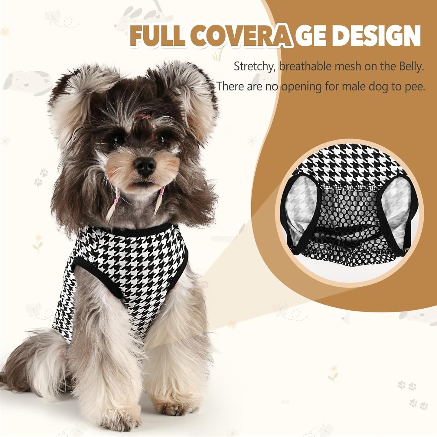 Dog Diapers Suit Period Onesie for Female Dog Sanitary Panties Male Doggy Heat Diapers Cover Fit for Small Medium Dogs Black Plaid, X-Large