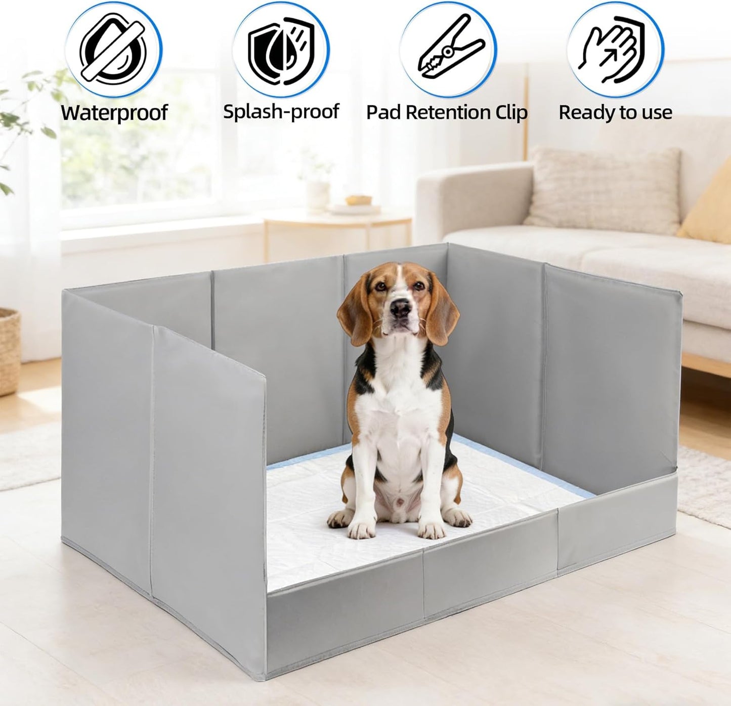 Dog Pee Pad Holder with High Walls, 32.3"x22"x15.7" No-Splash Indoor Dog Potty Box with 6 Clamps, No Assembly Foldable Potty Training Toilet for Large Small Medium Dogs Puppy Potty(Gray2)