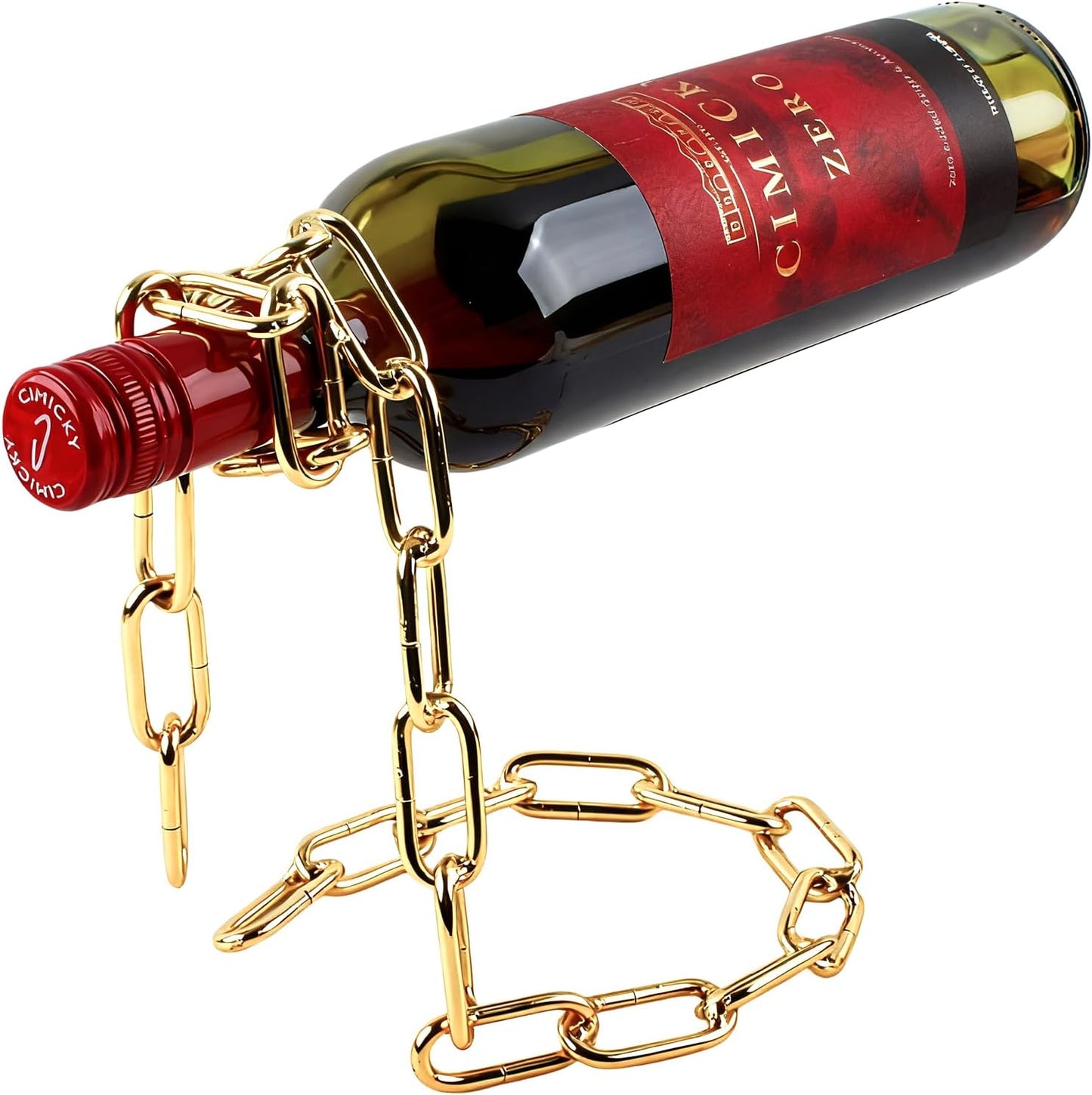 TBWHL Novelty Magic Wine Bottle Holder Floating Steel Link Chain Wine Bottle Rack/Holder - Holds Bottles in The Air, Unique Levitating Wine Bottle Stand for Home Bar, Kitchen, or Party Deco（Gold）