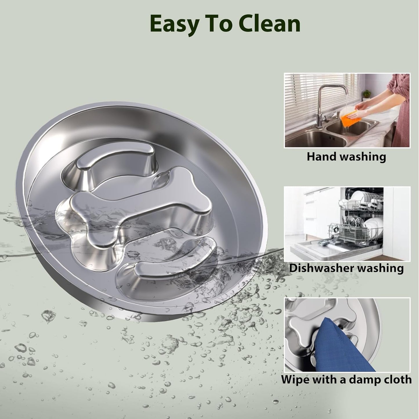 Small Dog/Puppy Slow Feeder, Stainless Steel Feeding Bowl with Unique Bone Design for Slower Eating Non-Slip Base