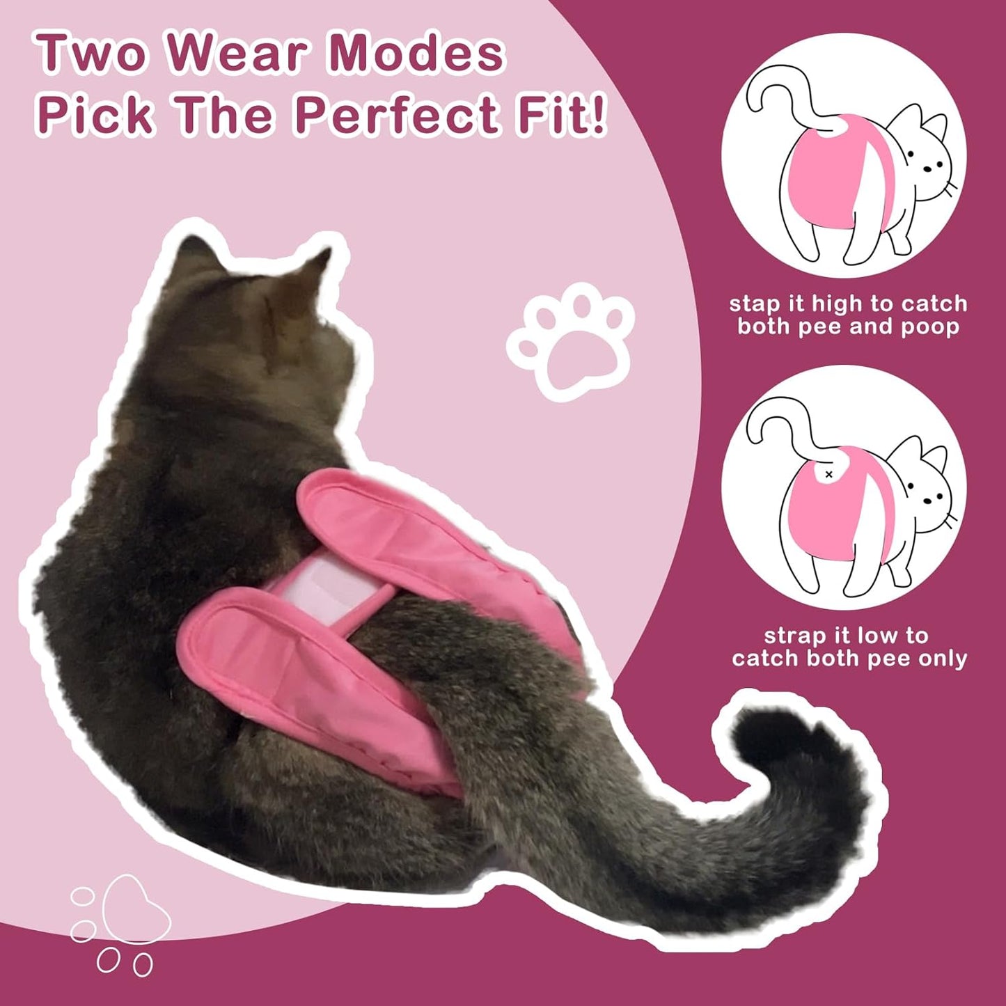 Reusable Cat Diapers, Washable Cat Incontinence Diapers for Cats Spraying or Cats in Heat or Incontinence，Adjustable Kitty Diapers 3 Pack (S)