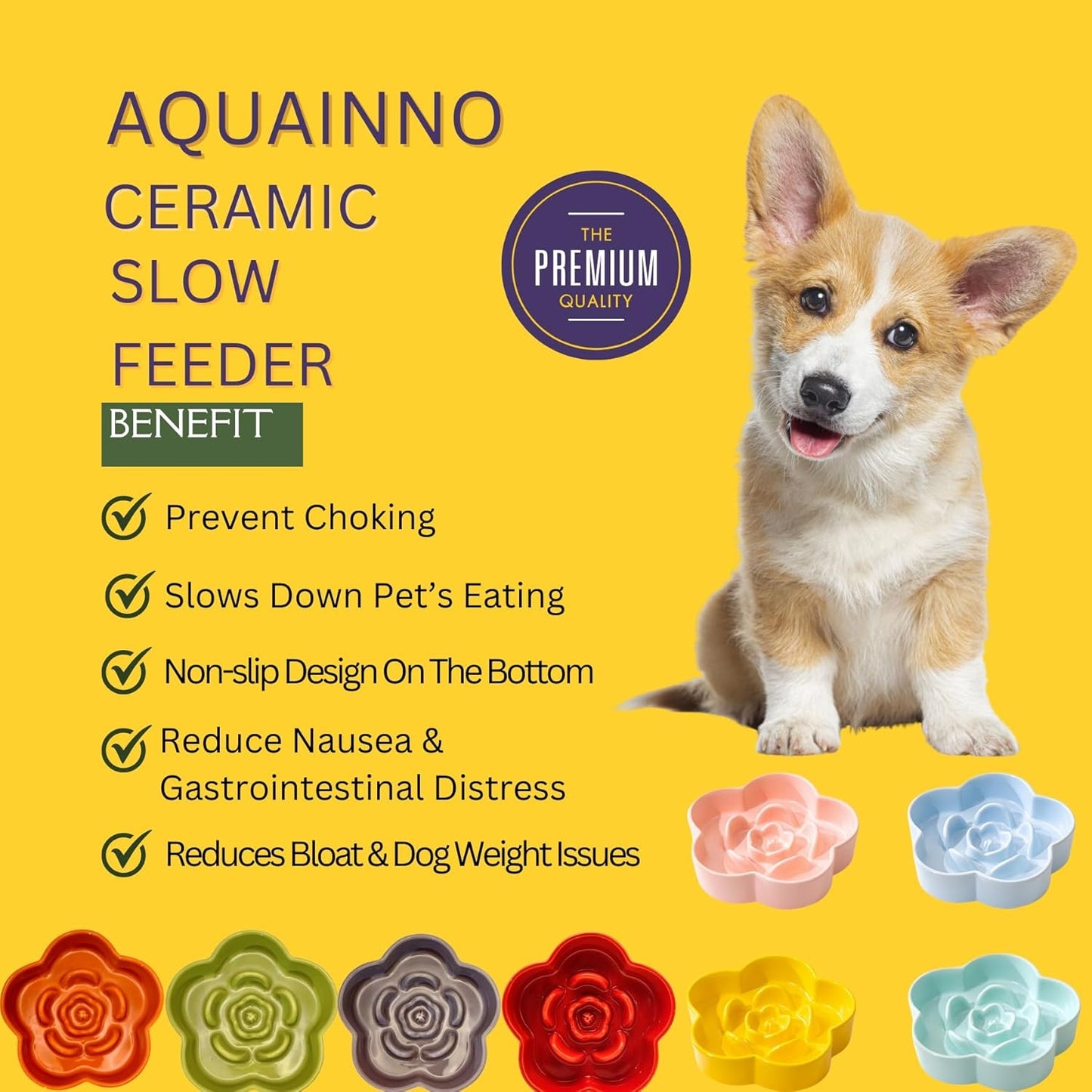 Slow Feeder Dog Bowl - Ceramic, Healthy Design for Small & Medium Dogs, Anti Gulping (Light Pink, Small)