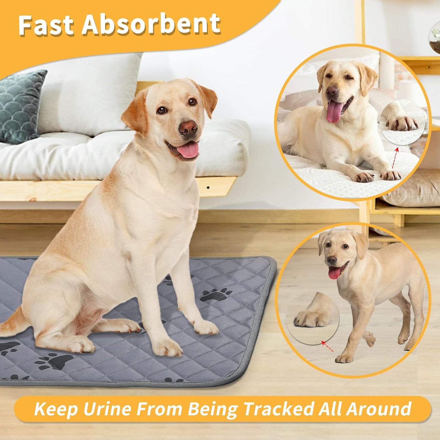2 Pack Washable Pee Pads for Dogs - 48" Diameter, Urine Traceless, Leakproof Reusable Whelping Pads for Playpen Crate, Gray
