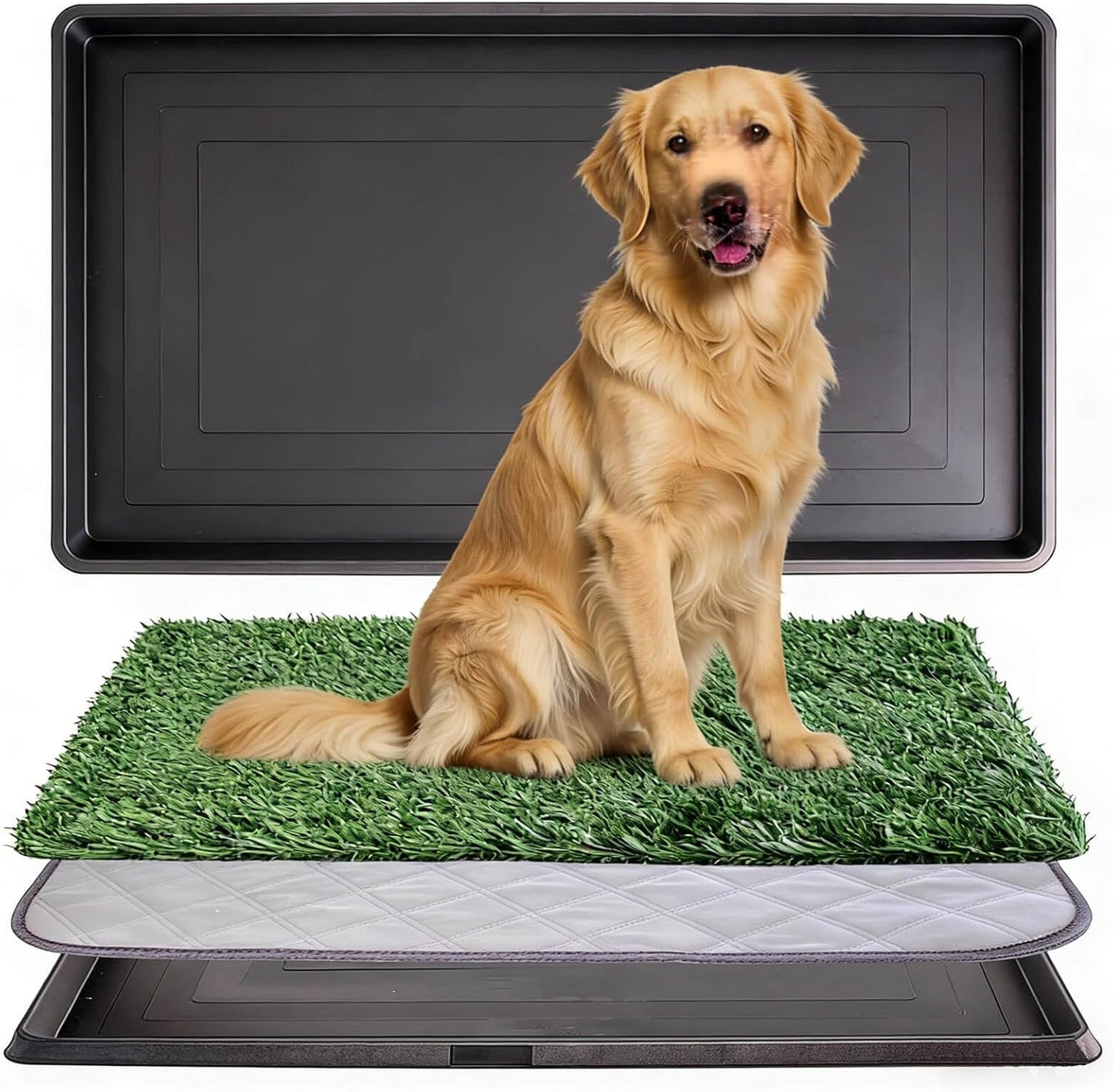Dog Grass Pad with Tray - 35"X22.6" Indoor/Outdoor Artificial Turf Potty Training Mat for Large Dogs, Portable Dog Litter Box for Balcony/Patio, Washable Reusable Pee Pad and Fake Grass for Dogs