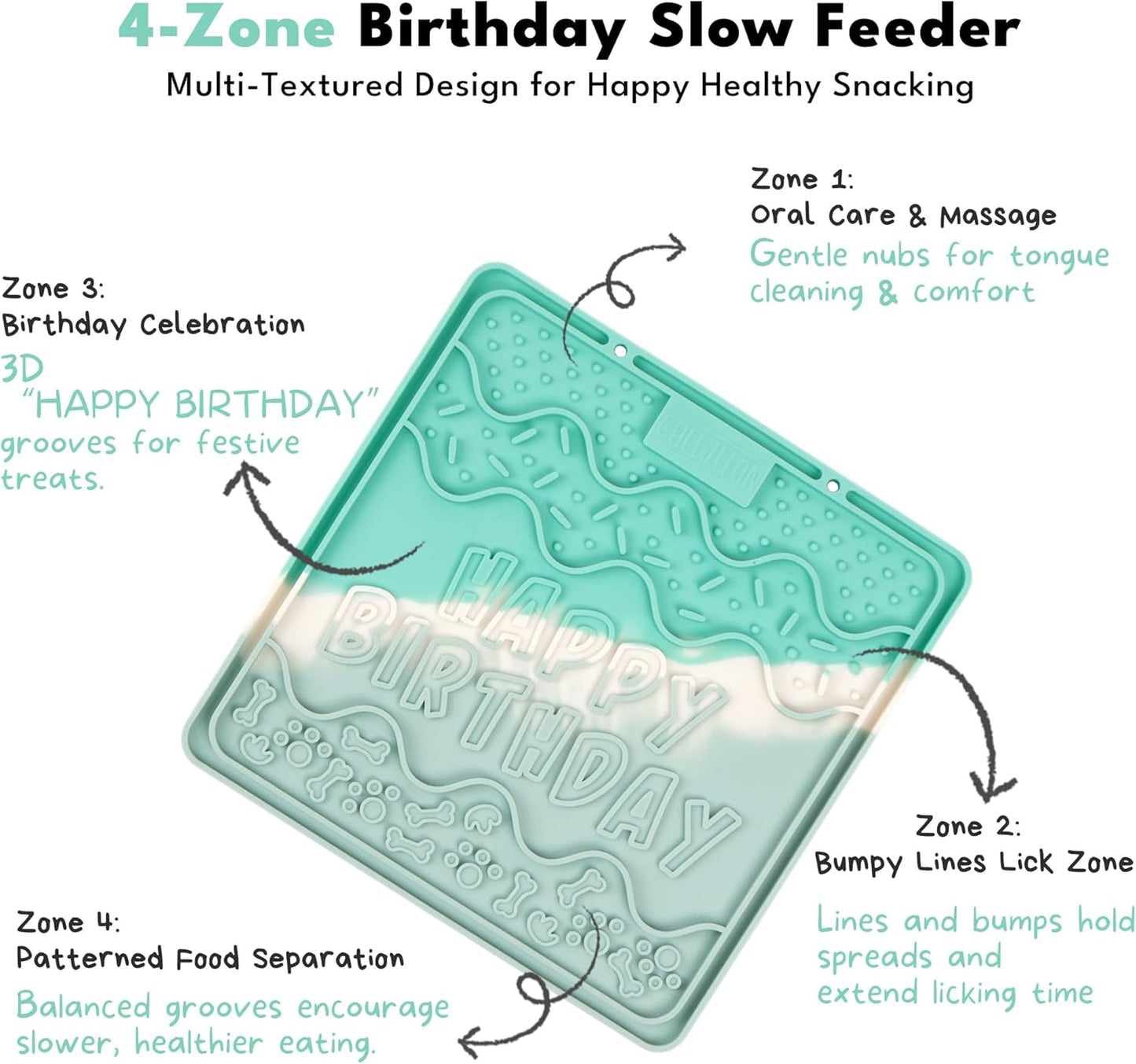 CHEWFFON Birthday Lick Mat for Dogs and Cats, Silicone Licking Pad with Suction Cups for Anxiety Relief, Interactive Slow Feeder for Dog Treats - Bathing & Grooming Distraction Toy, Lavender Dream