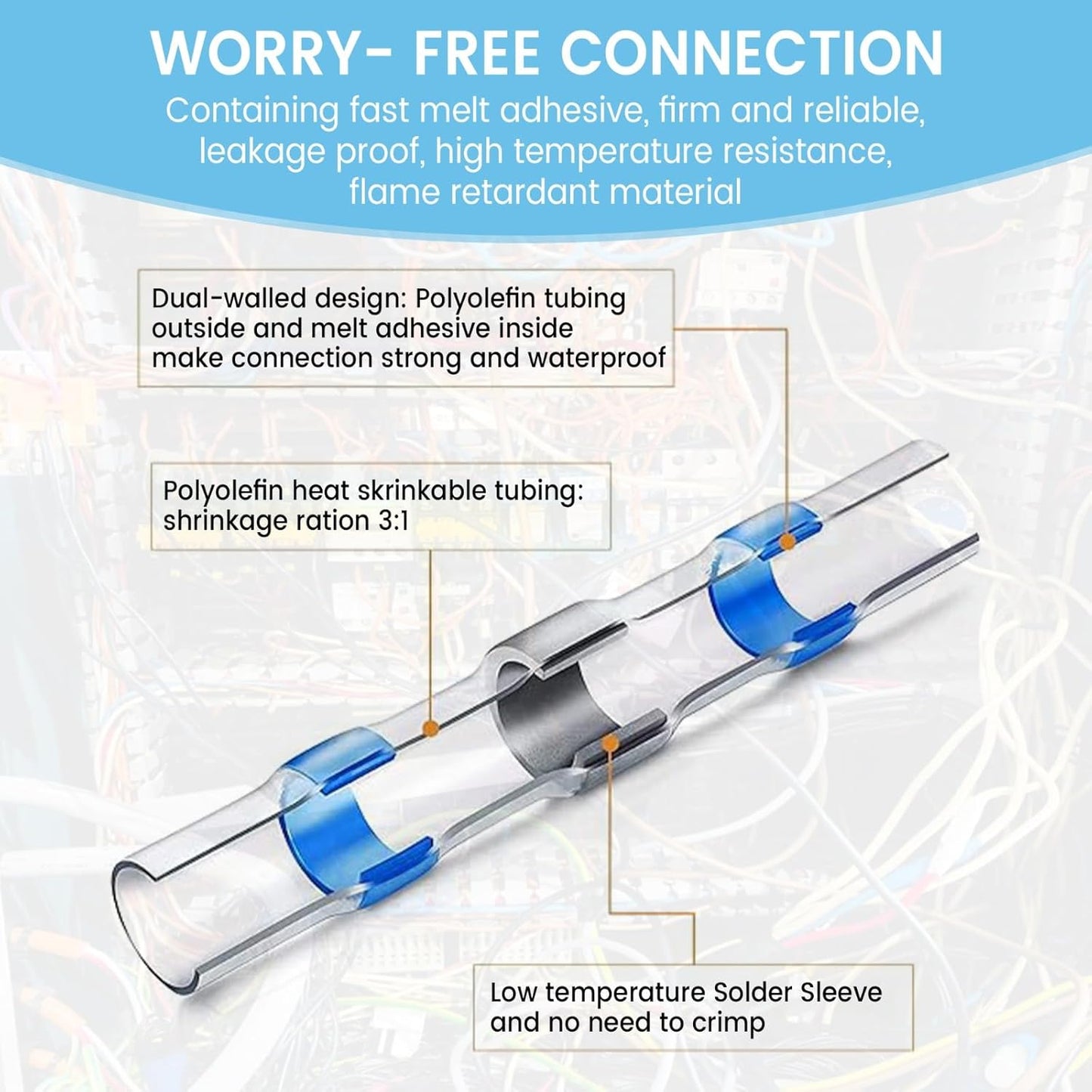 455 PCS Heat Shrink Self Soldering Butt Connector, Solder Seal Wire Connectors Kit, Waterproof Wire Solder Stick Splice Connector for Marine Electrical Automotive (5 Colors/5 Sizes/ 26-10 Gauge)
