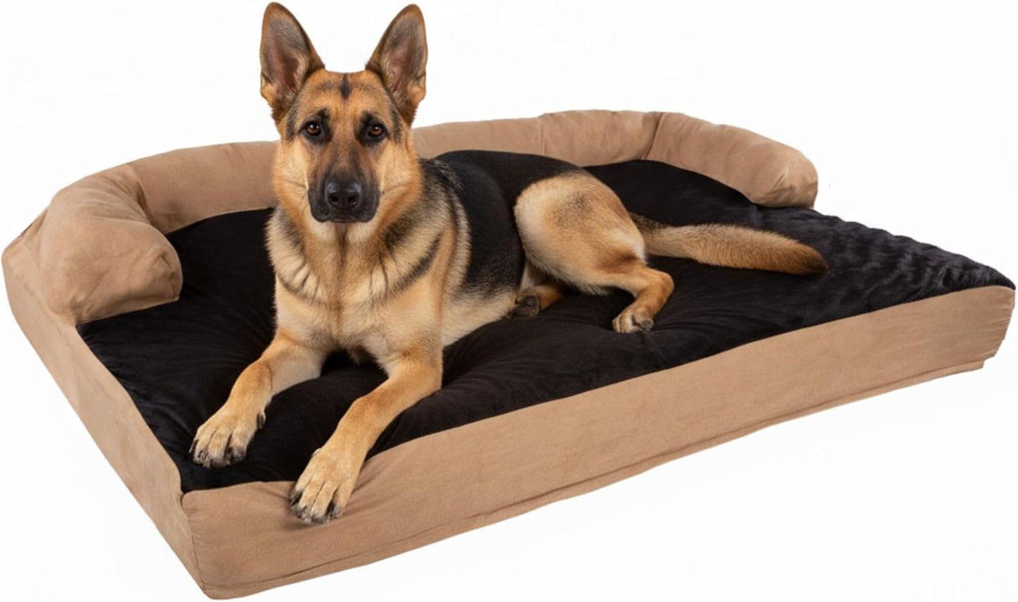 PETMAKER Extra-Large Dog Bed – 45.5 x 32 Pet Bed - 3-Layer Orthopedic Dog Sofa with Cooling Gel, Memory Foam and Neck Bolster (Tan/Black), XL