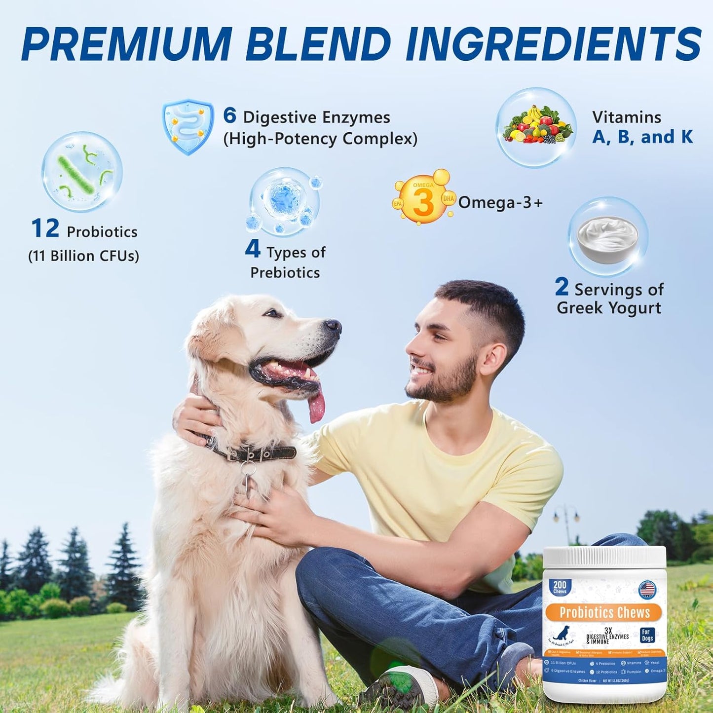 Probiotics for Dogs Dog Probiotic Chews for Yeast Gut Digestive & Immune Health, Itch Relief Ears Skin & Coat with 11Billion CFU Probiotics, 6 Enzymes& 4 Prebiotics, Pumpkin, Omegas & Vitamins, 200ct