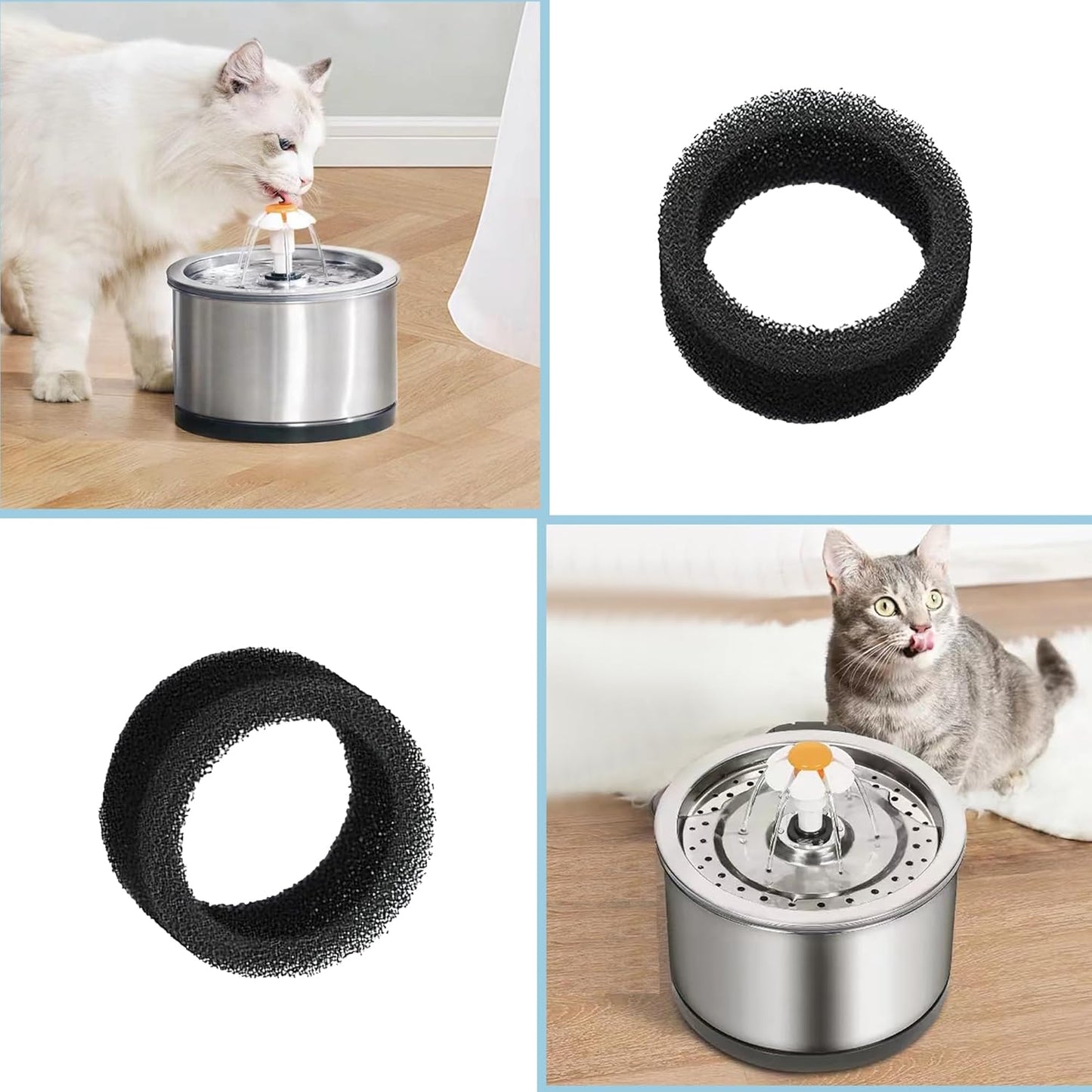 Cat Water Fountain Round Sponge Filters for 84oz/2.5L Stainless Steel Pet Dog Drinking Fountain Replacement Foam Filters (Pack of 12)