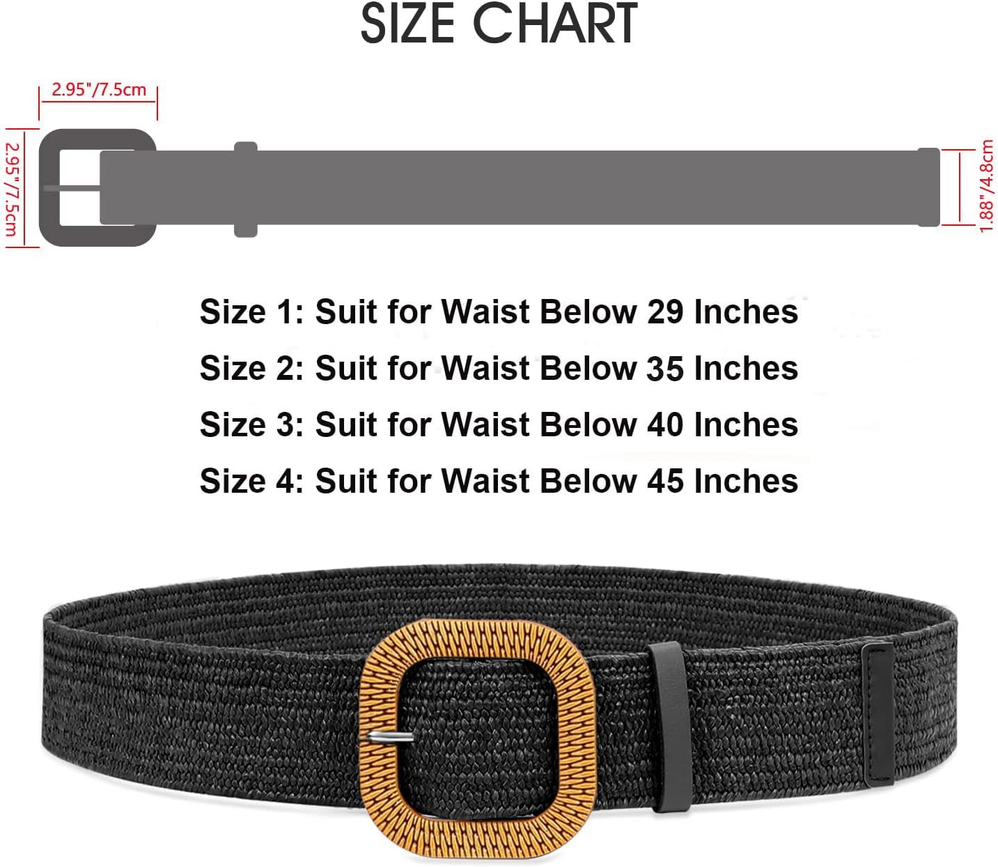 WHIPPY Set of 3/4 Straw Woven Elastic Stretch Waist Belts for Women, Fashion Boho Ladies Braided Skinny Dress Belt