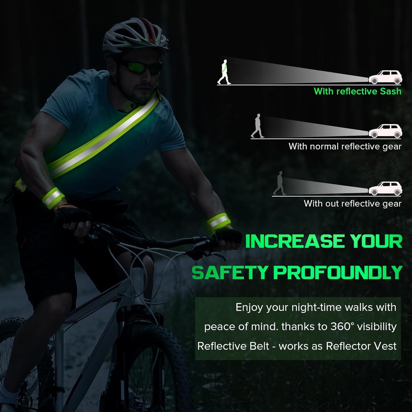Reflective Sash for Walking at Night, High Visibility Reflective Running Gear Night Walking Safety Gear for Men Women Kids, Reflective Sash with 2 Pcs Reflective Armbands for Running Walking