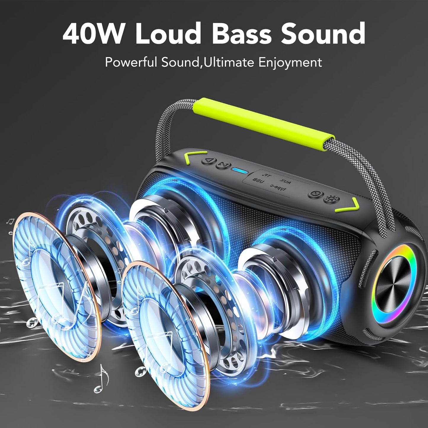 aowoka Bluetooth Speaker Portable Wireless Bluetooth Speakers with HD Stereo Sound, BT 5.4 TWS Pairing, IPX7 Waterproof, 30H Battery Life with Led Light for Outdoor/Party/Sport/Travel/Gifts