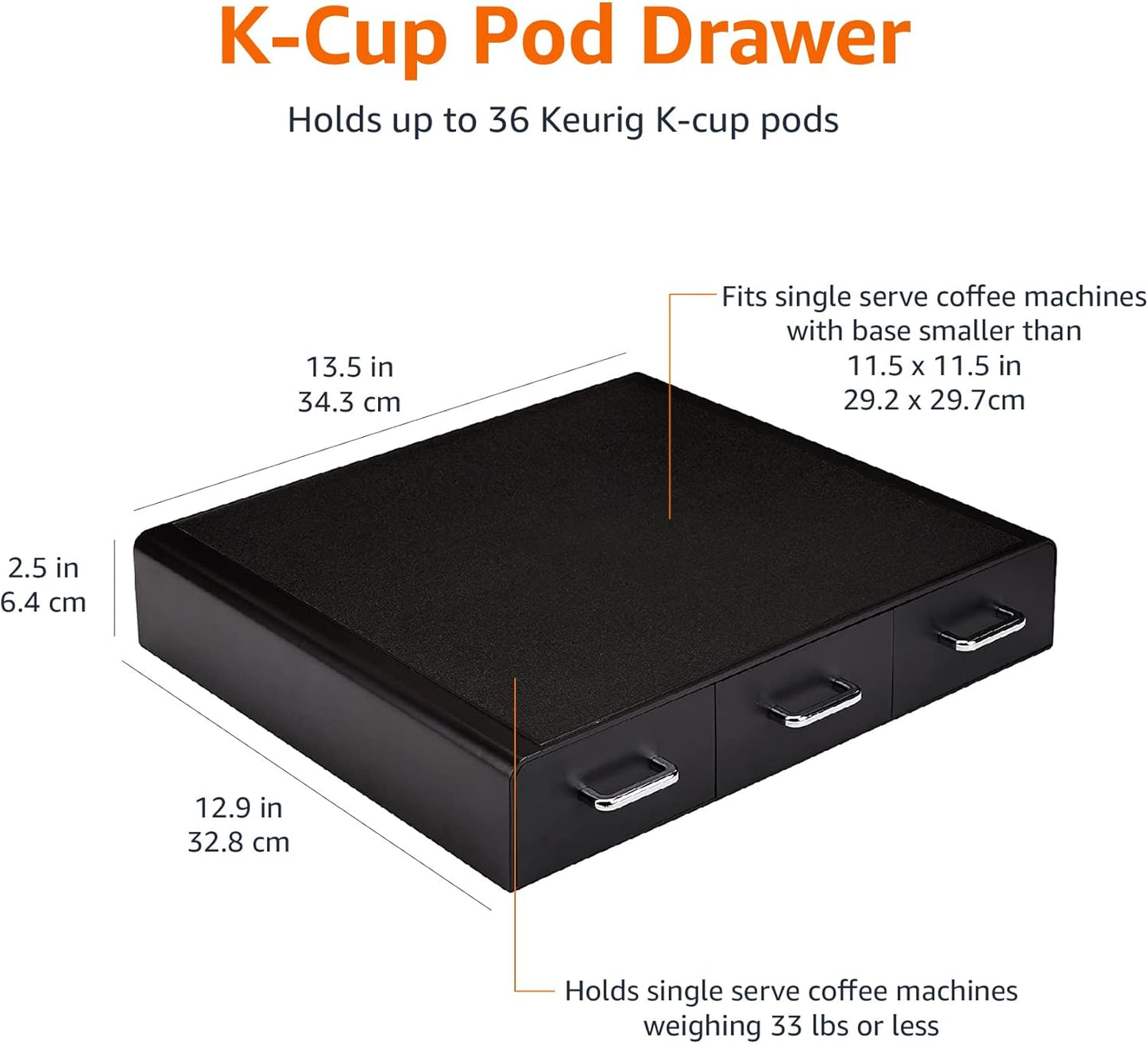 Amazon Basics K-Cup Compatible Coffee Pod Storage Drawer, 3 Easy-Open Drawers, 36 Pod Capacity, Black