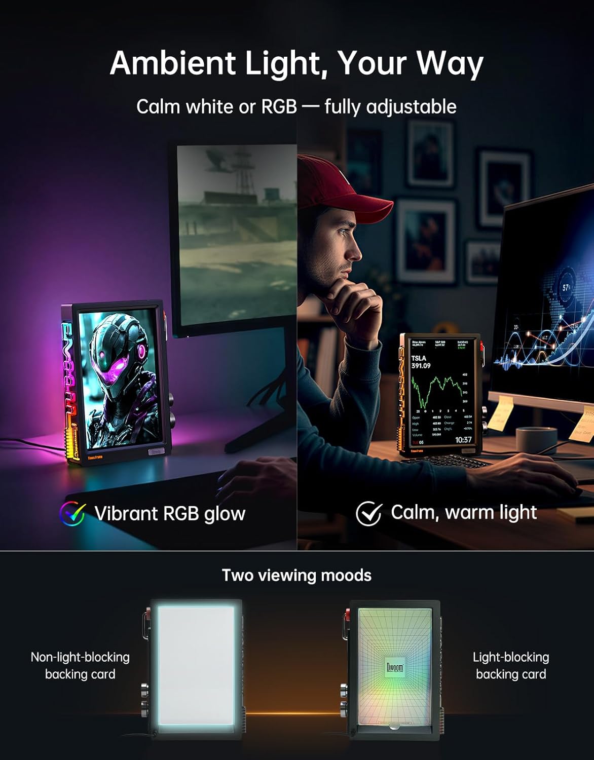 Divoom TimesFrame – 10.1" WiFi 6 Digital Picture Frame & Smart Desk Display, No Subscription | 64GB | Send Photos, Videos & AI Styles + Live Widgets (Weather, Calendar, etc)–Perfect Personalized Gift