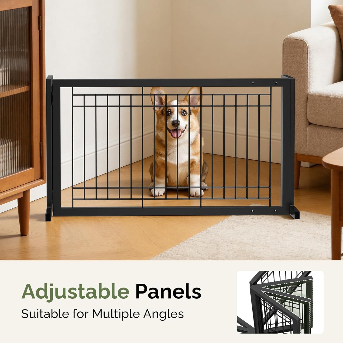 Outvita Dog Gate FreeStanding, 21" Height Pet Gate Extra Wide Dog Gates for Stairs Doorways Front Porch Fireplace, 39" - 67" Wide Metal Adjustable Pet Fence Indoor, Black