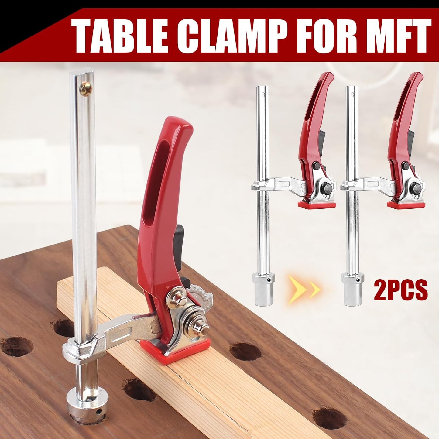 2 Pack Woodworking Quick Ratchet Bench Dog Clamps, Heavy Duty Hold Down Clamps for MFT Tables, Workbench Accessories for Wood Carving Routing Sanding