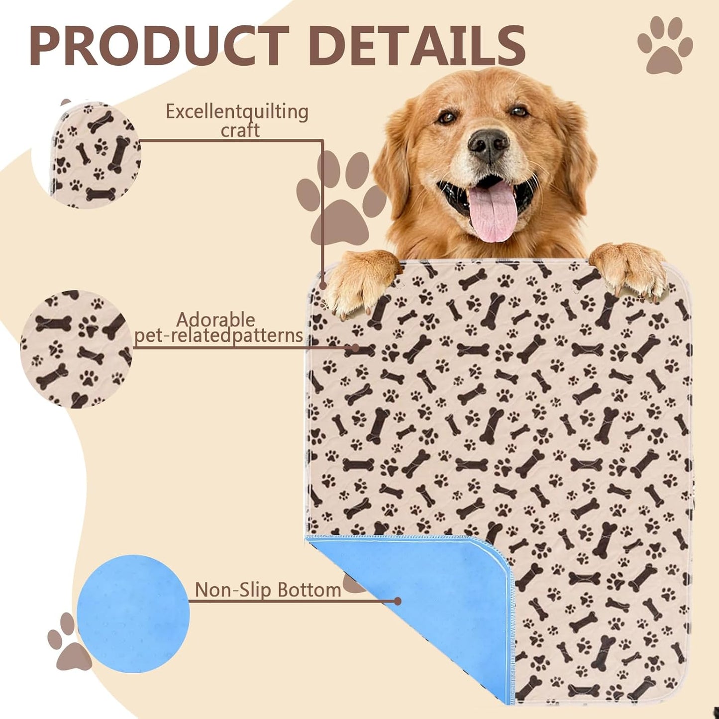 Washable Pee Pads for Dogs, 27" x 31" Reusable Puppy Pads Washable, Training Mats with Non-Slip Bottom for All Breeds, Ideal for Indoor Training & Travel