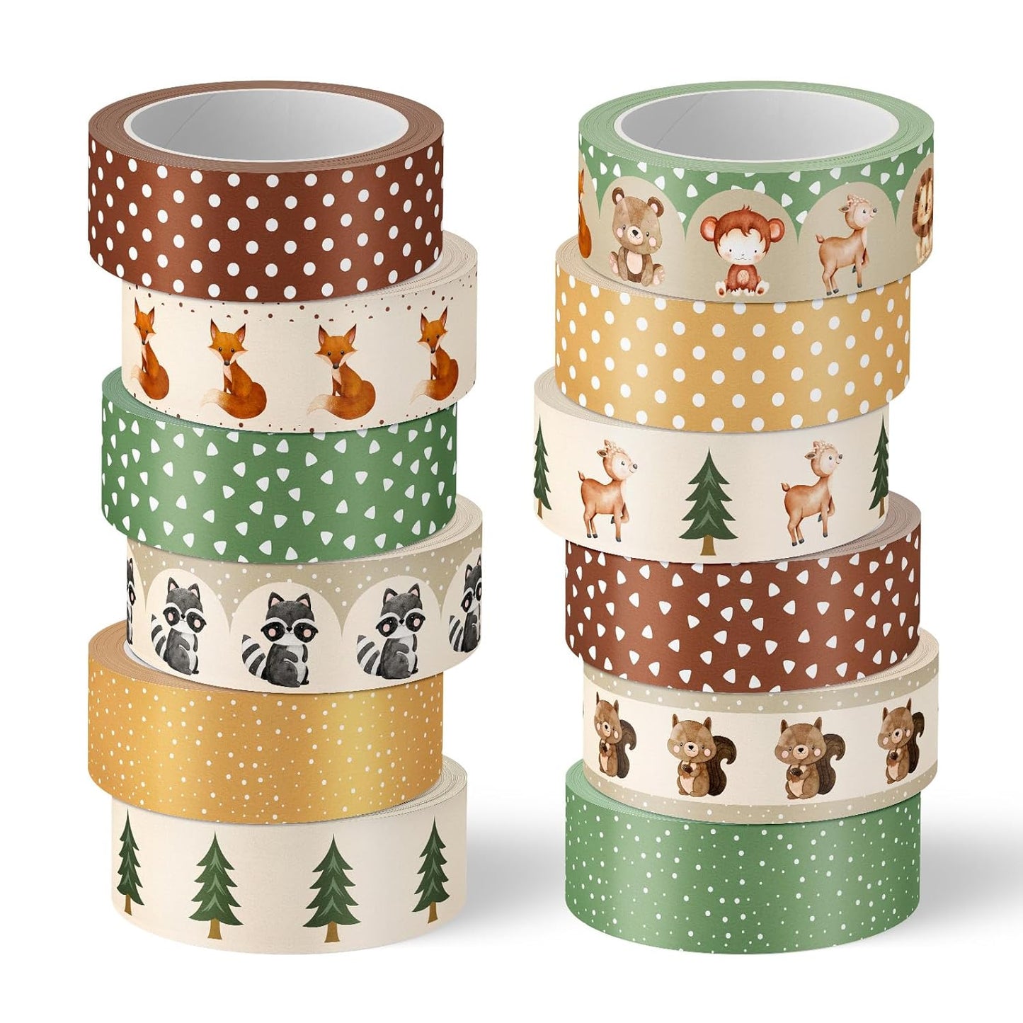 Whaline 12 Rolls Woodland Animal Washi Tape Forest Safari Creature Decorative Masking Tape Set Cute Wrapping Paper Tape for Scrapbook Journal DIY Art Crafts