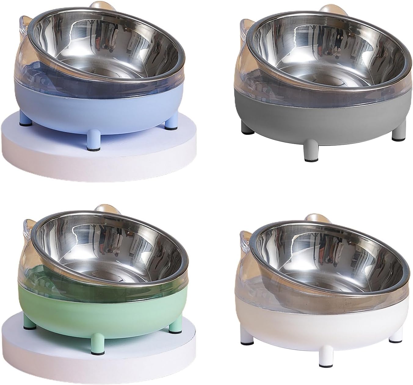 Dog Bowl Raised for Water Stainless Steel Bowls with Elevated Stand Pet Plastics Feeding Bowl Cute Slanted Dish Bowls Elevated Tilted Cute Stainless Steel Anti Vomiting Fatigue Pet, White