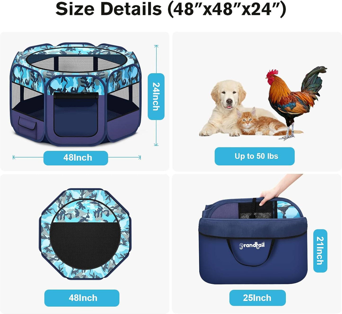 Dog Playpen, Pet Playpen, Portable Cat Playpen, Pop Up Foldable Puppy Playpen Exercise Kennel Tent with Carry Case Collapsible Bowl,Water-Resistant Shade Cover for Outdoor Indoor Travel
