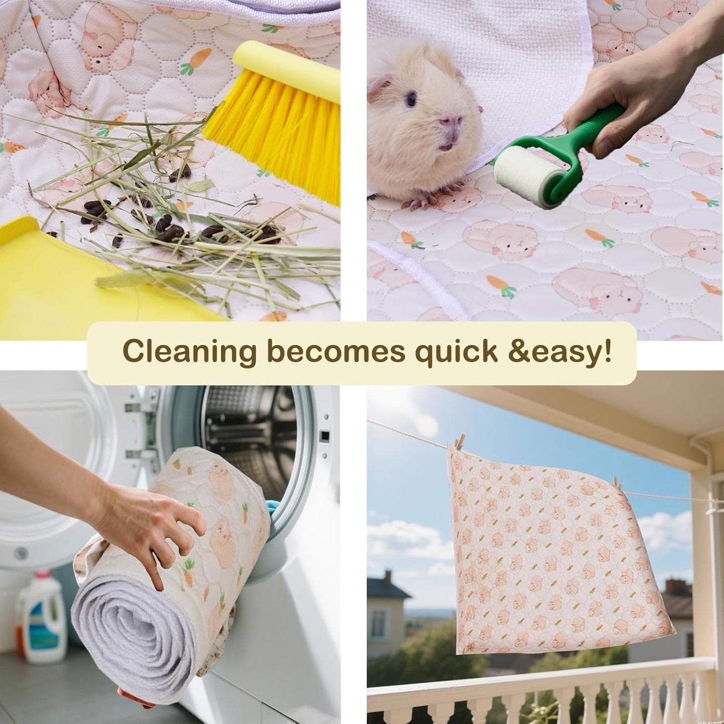 Washable Guinea Pig Cage Liners with High Sides, 24’’×48’’ Reusable Fleece Pee Pads for Guinea Pigs Cages, Rabbits, Bunny, Waterproof & Super Abosorbent Liner Mat for Dog, Ferret, Chinchilla