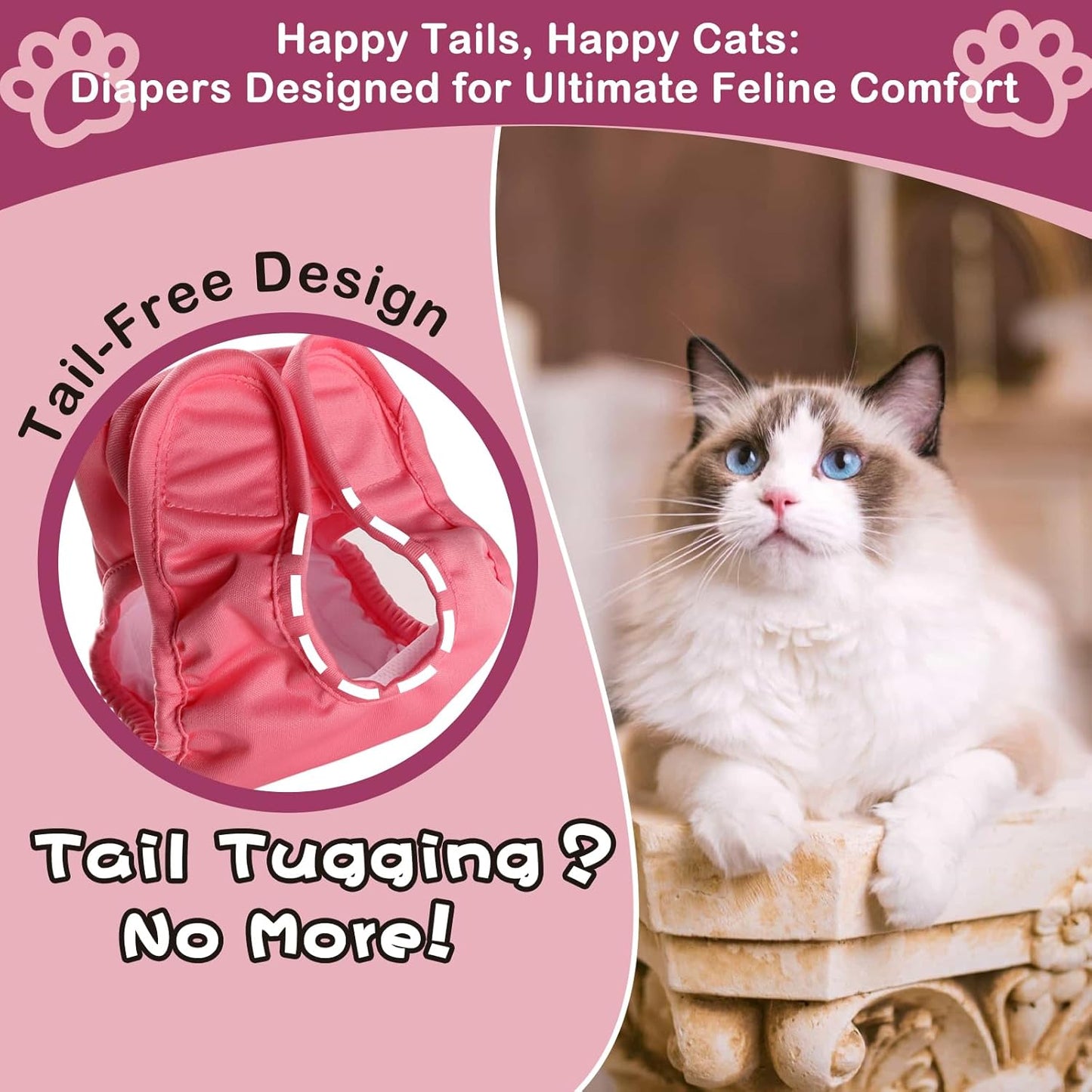 Reusable Cat Diapers, Washable Cat Incontinence Diapers for Cats Spraying or Cats in Heat or Incontinence，Adjustable Kitty Diapers 3 Pack (S)