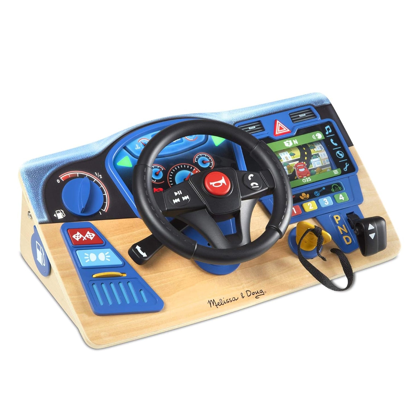 Melissa & Doug Vroom & Zoom, Interactive Wooden Dashboard, Racing Car Steering Wheel Toy, Lights & Sounds, Preschool Learning Toys for Girls & Boys 3+ - FSC Certified