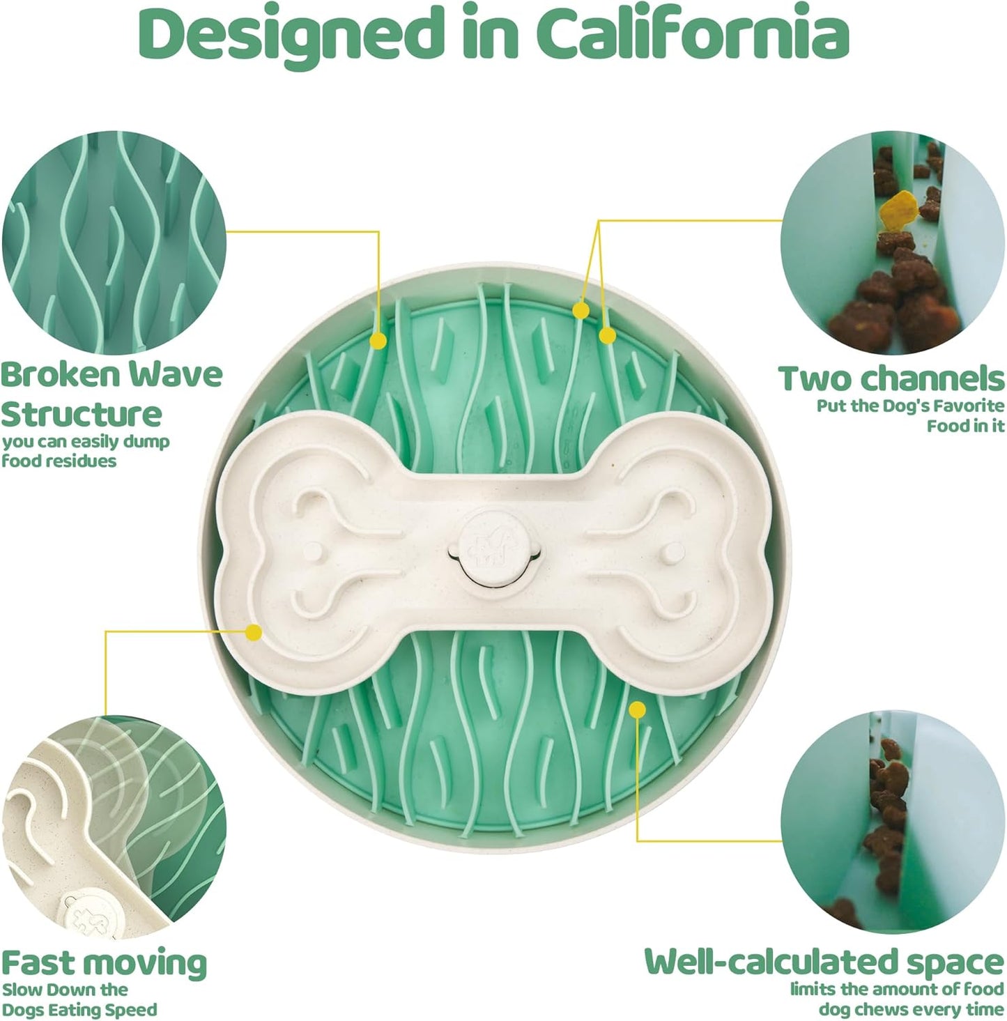 Puzzle Feeder Slow Feeder Dog Bowl for Large Dogs with Non-Slip Base - Adjustable Speed Design, Removable Puzzle Inserts & Dishwasher Safe, Green