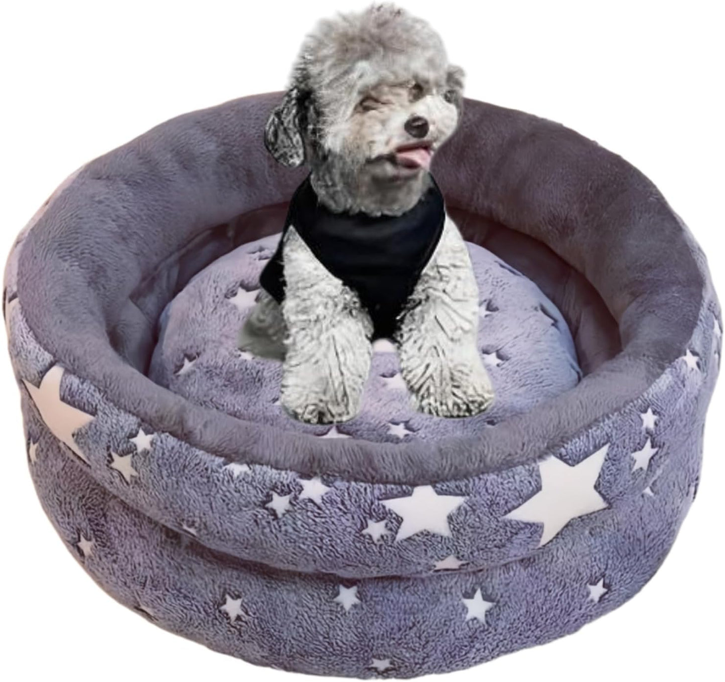 Dog Beds for Small Dogs -Cute Cat Beds for Indoor Cats Calming Pet Beds, Circle Orthopedic Cuddle Puppy Bed with Jacquard Shaggy Plush & Anti Slip Bottom，Dark Grey-Medium