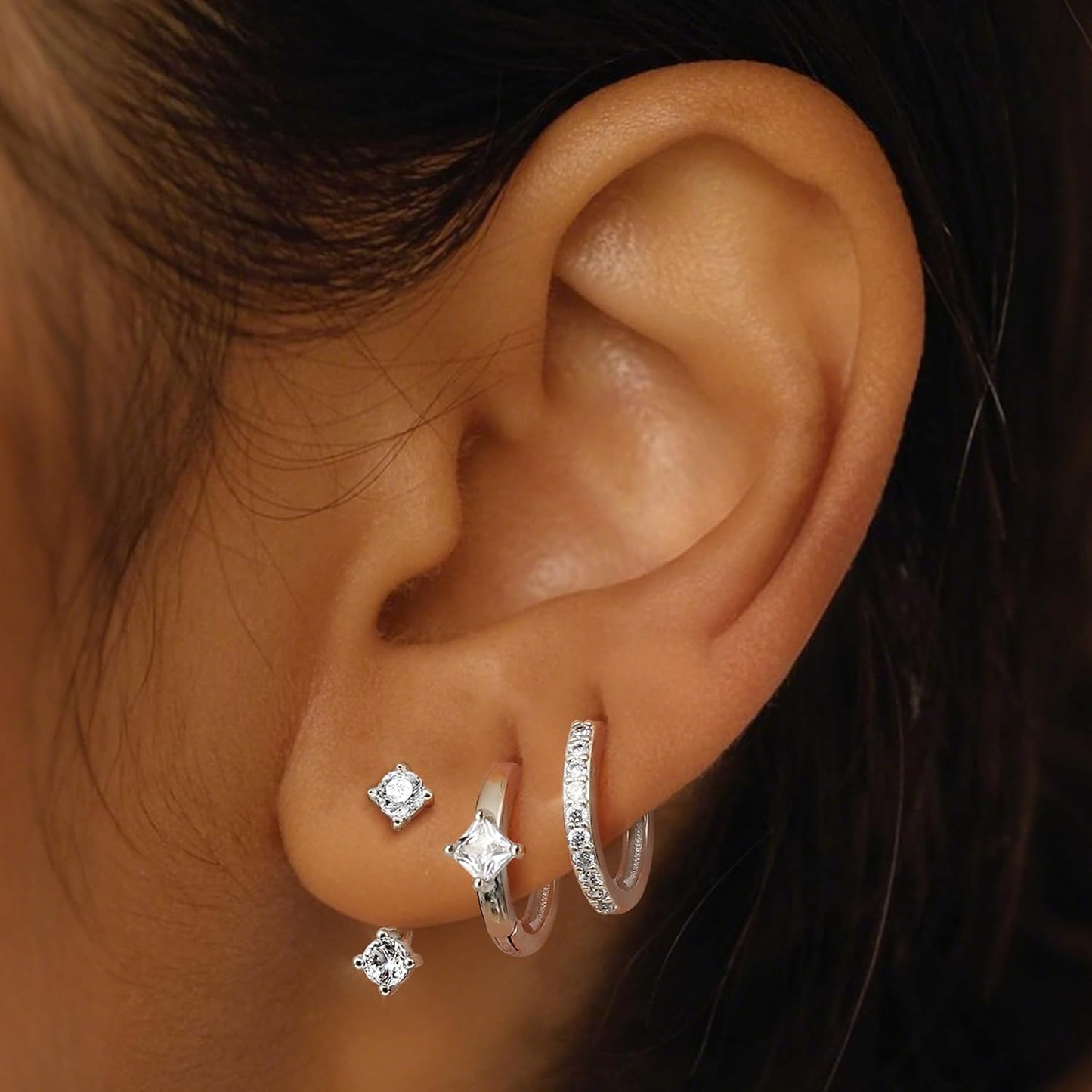 MILACOLATO 3 Pairs 925 Sterling Silver Earrings for Women, 14K Gold Plated Small Huggie Hoop Earrings Sets for Multiple Piercing, CZ Cartilage Earrings Stacks Trendy Earrings for Sensitive Ears Hypoallergenic Jewelry Gifts